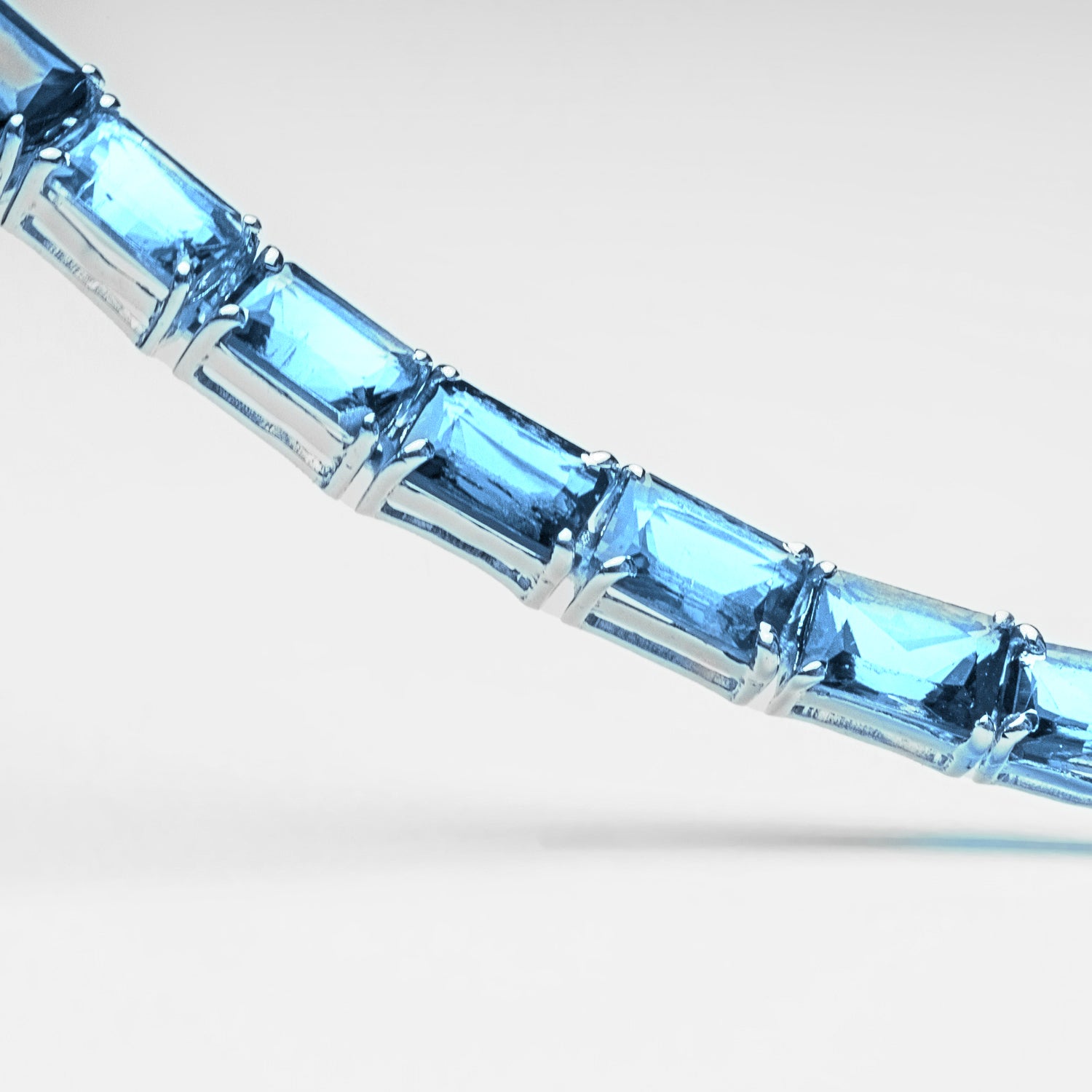 Genuine Aquamarine Gemstone Tennis Bracelet in .925 Sterling Silver
