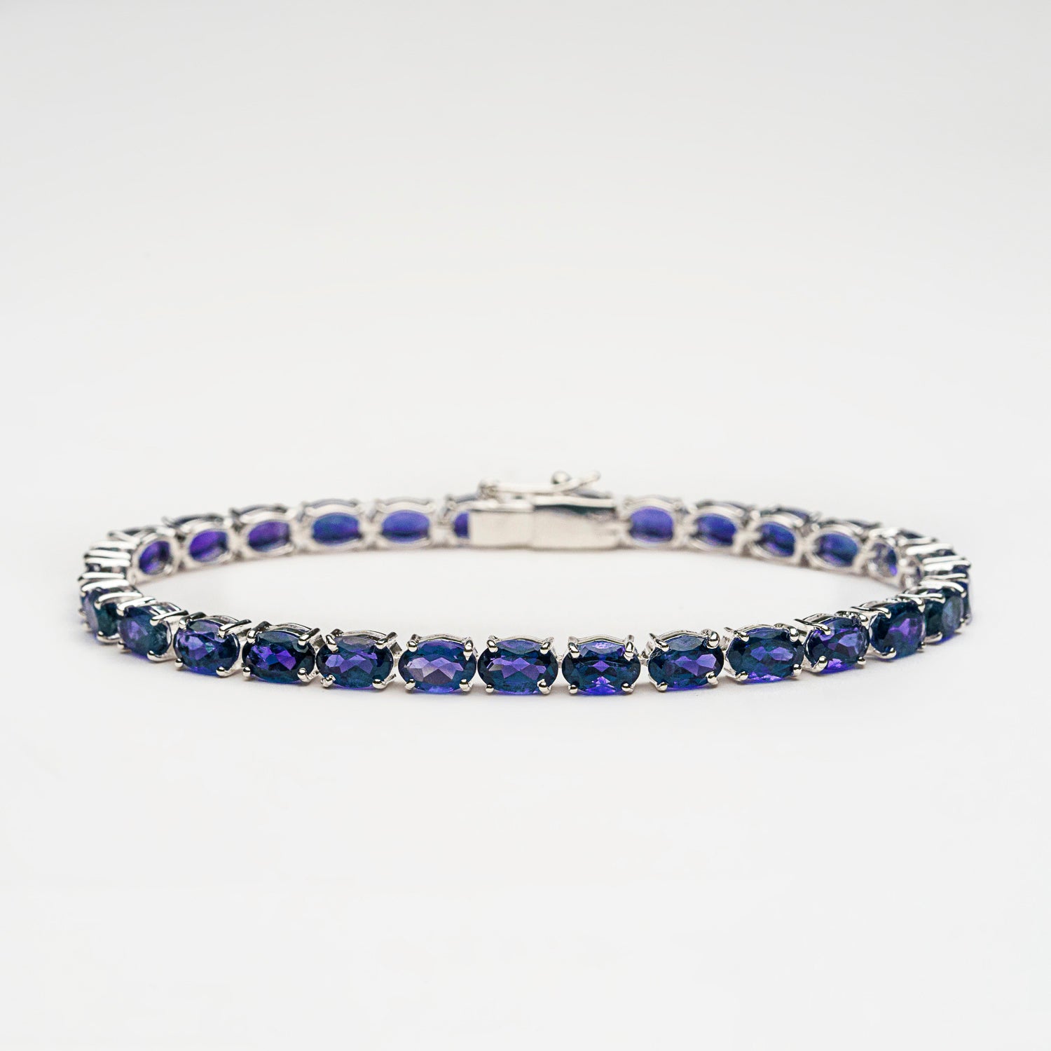 Genuine Tanzanite Gemstone Tennis Bracelet in .925 Sterling Silver