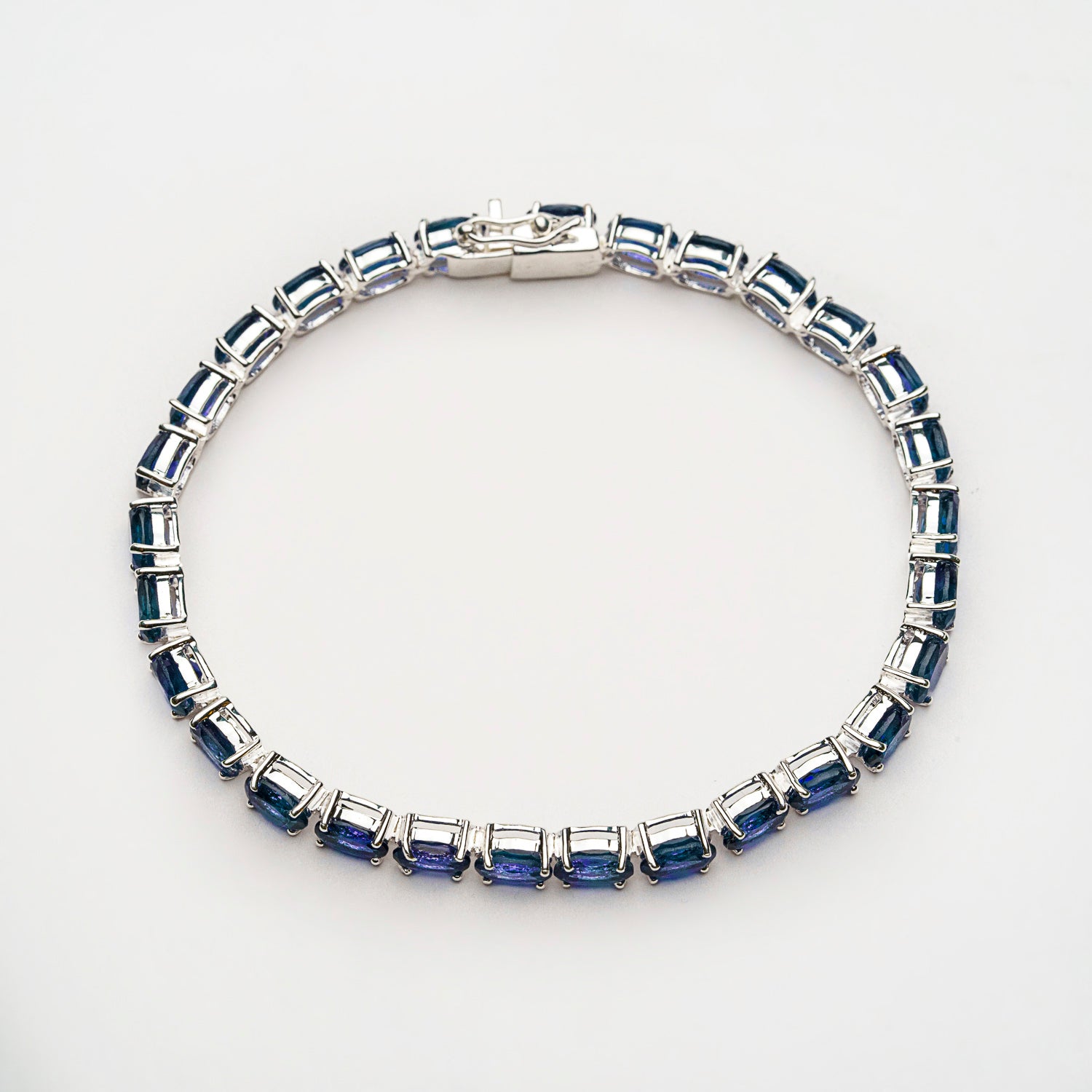 Genuine Tanzanite Gemstone Tennis Bracelet in .925 Sterling Silver