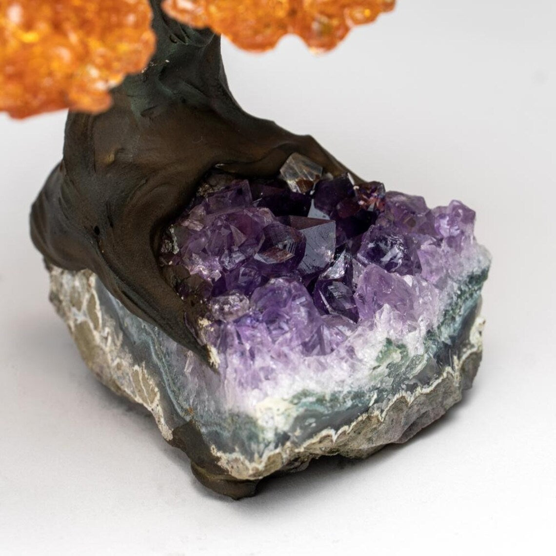 Genuine Citrine Clustered Gemstone Tree on Amethyst Matrix (4") - The Money Tree