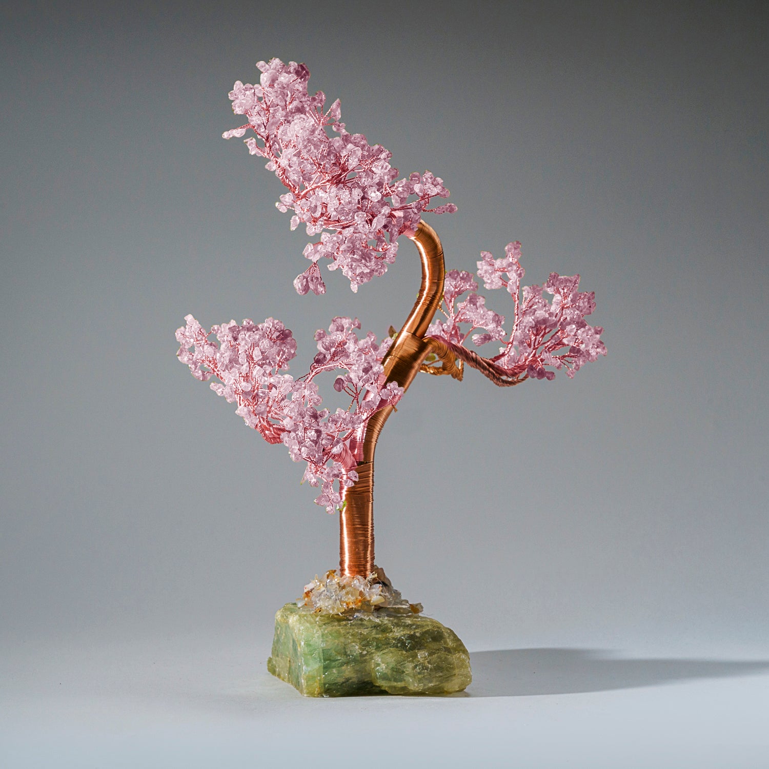Genuine Rose Quartz Gemstone Bonsai Tree on Fluorite Base (12” Tall)