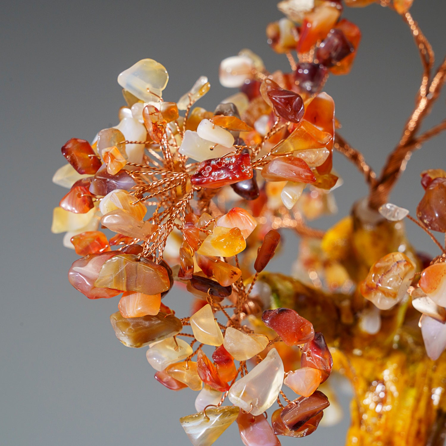 Genuine Carnelian Bonsai Tree in Round Ceramic Pot (8.5” Tall)