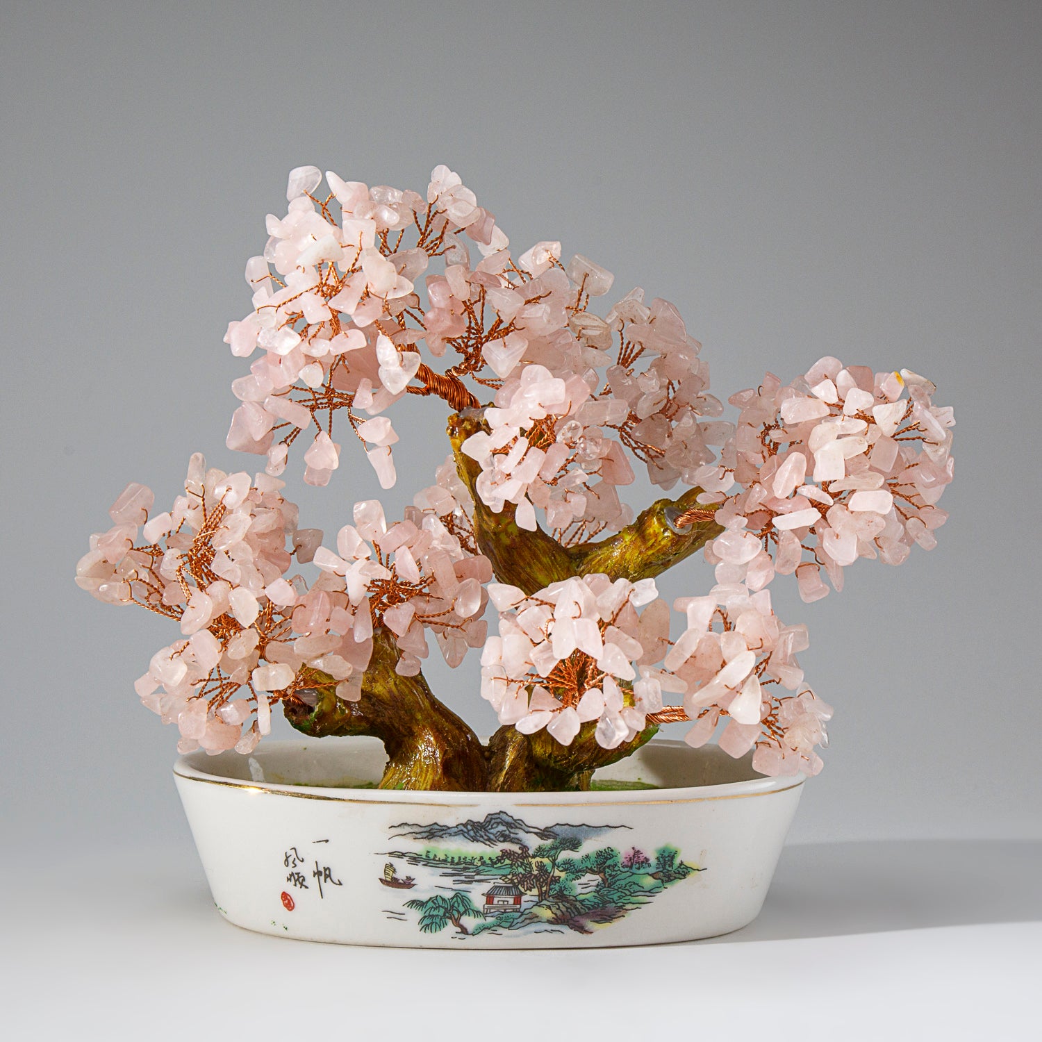 rose bonsai tree Genuine Rose Quartz Gemstone Bonsai Tree in Oval Ceramic Pot (7” Tall) — Astro Gallery of Gems