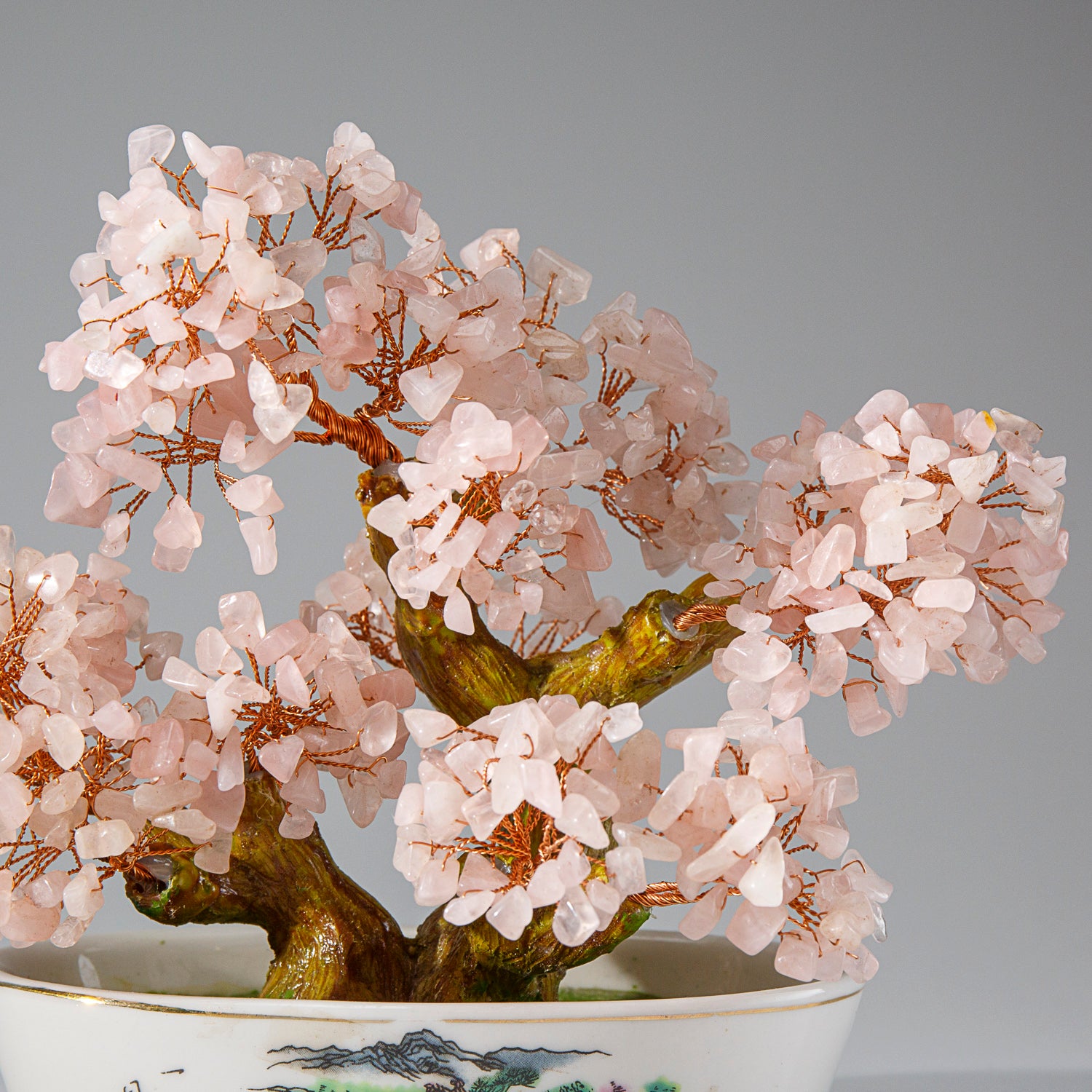 quartz bonsai tree Genuine Rose Quartz Gemstone Bonsai Tree in Oval Ceramic Pot (7” Tall)