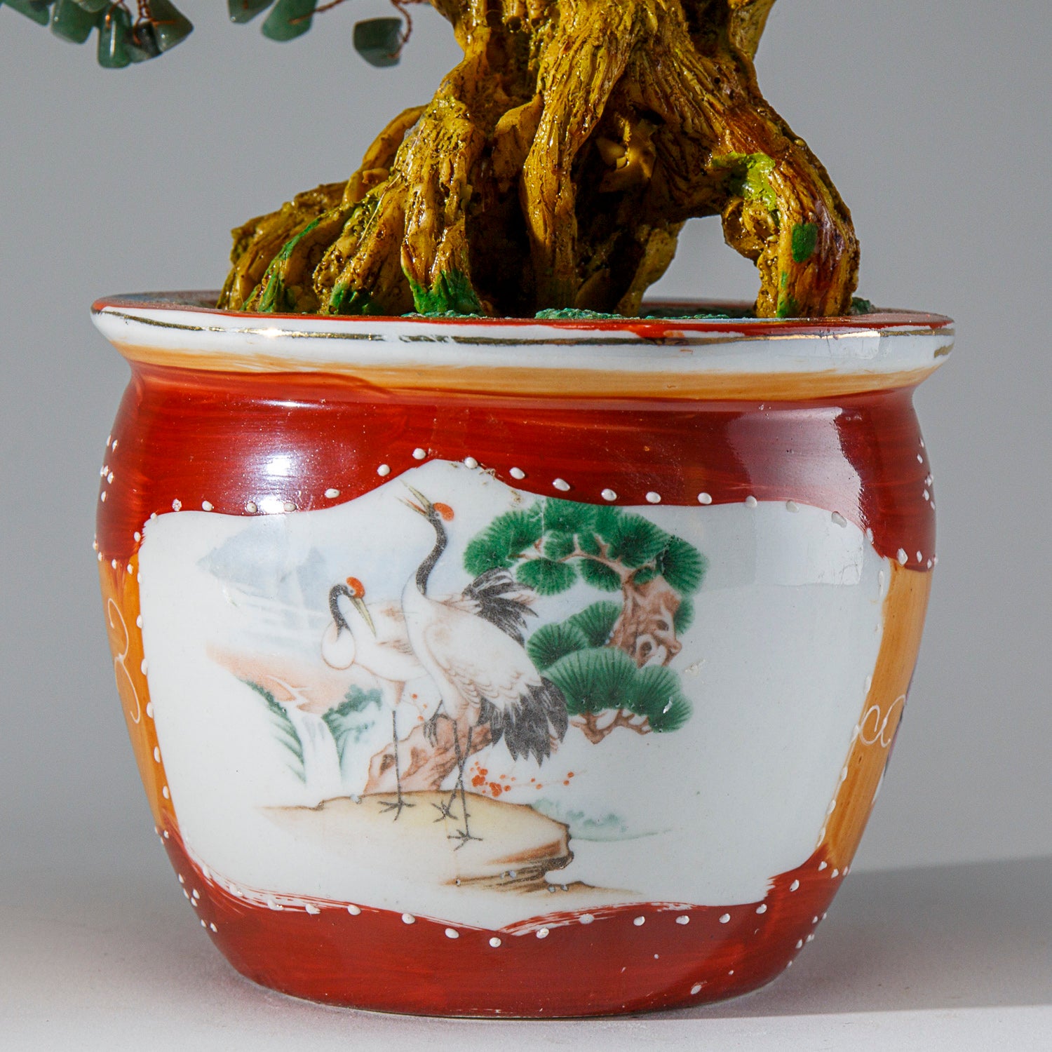 Genuine Green Aventurine Gemstone Bonsai Tree in Round Ceramic Pot (11” Tall)