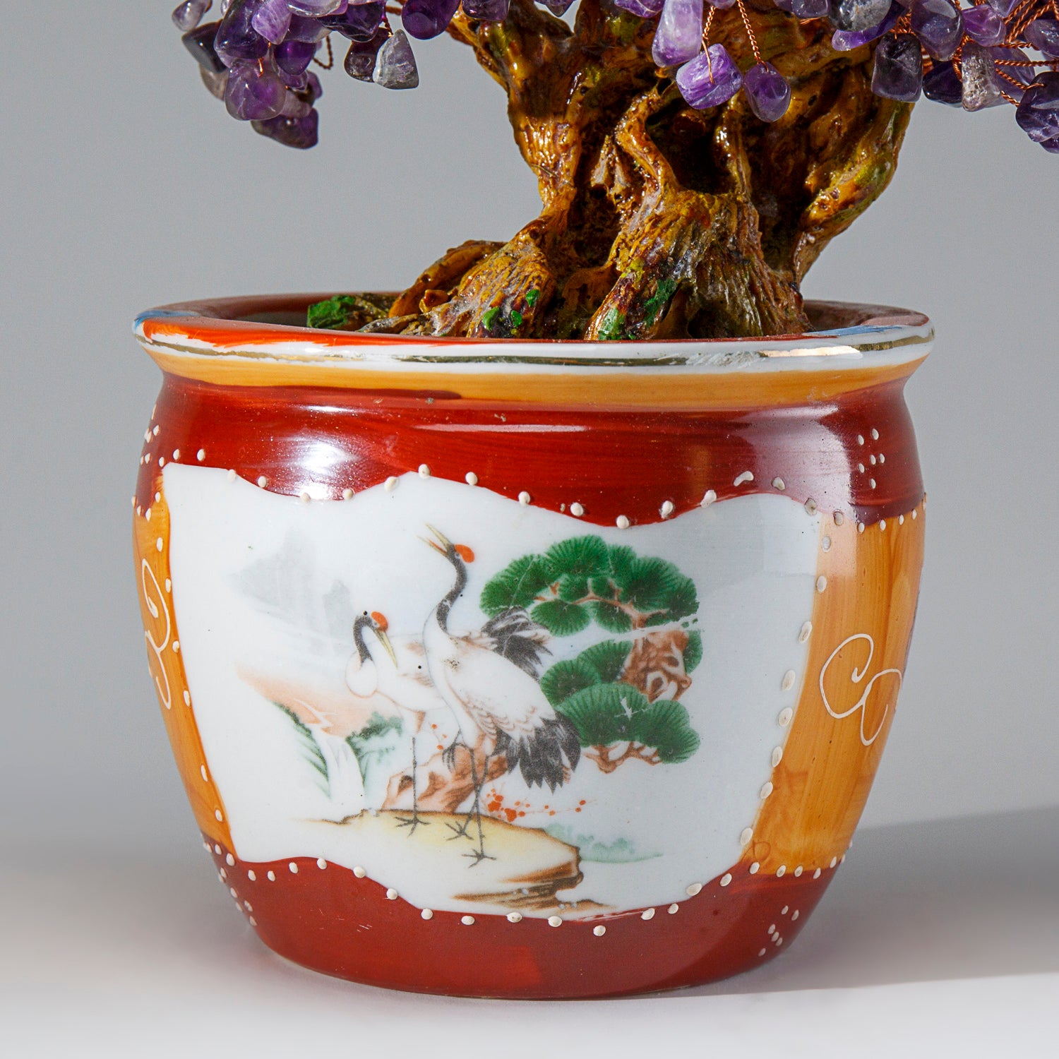 Genuine Amethyst Gemstone Bonsai Tree in Round Ceramic Pot (10” Tall)