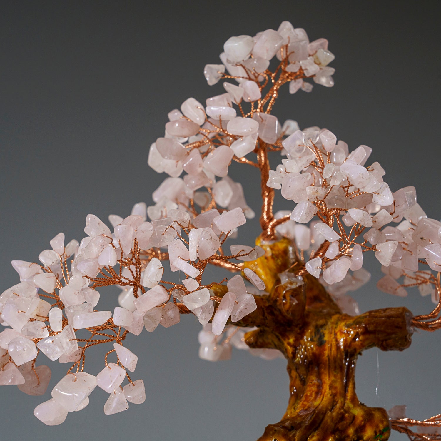 Genuine Rose Quartz Bonsai Tree in Round Ceramic Pot (8.5” Tall)