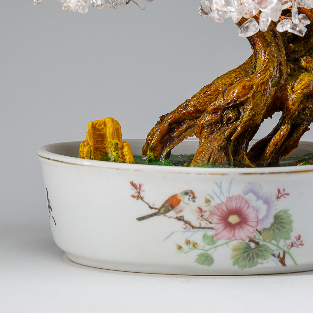 bonsai tree bowl Genuine Quartz Gemstone Bonsai Tree in Oval Ceramic Pot (10” Tall) — Astro Gallery of Gems