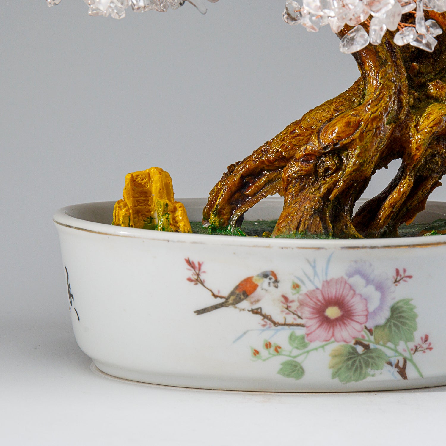 Genuine Quartz Gemstone Bonsai Tree in Oval Ceramic Pot (10” Tall)