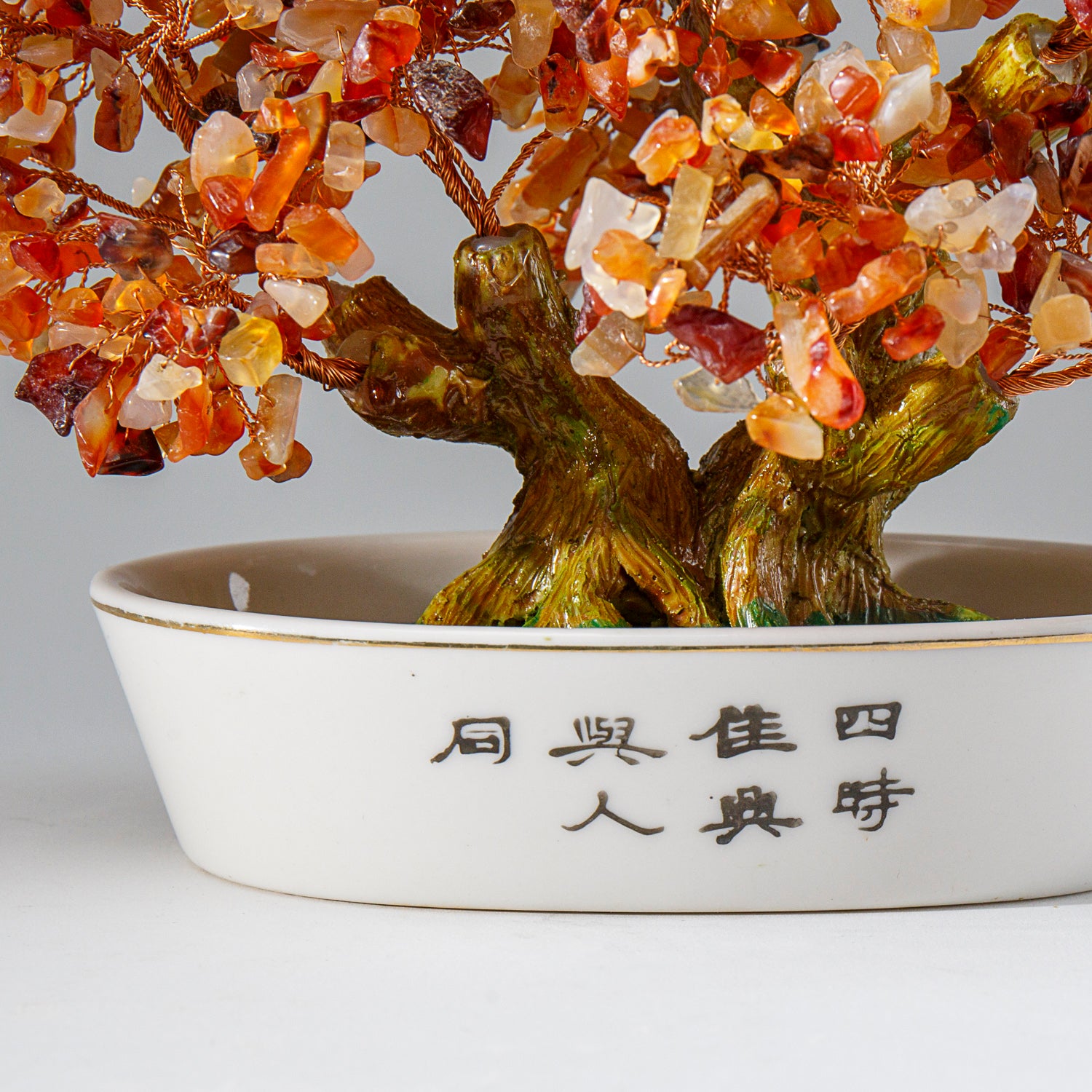 Genuine Carnelian Gemstone Bonsai Tree in Oval Ceramic Pot (8” Tall)