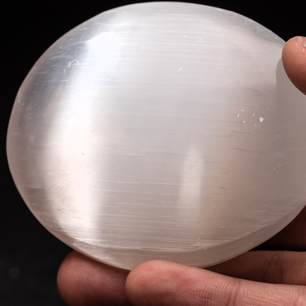 Genuine Cats Eye Selenite Palm Stone from Morocco (162 grams)