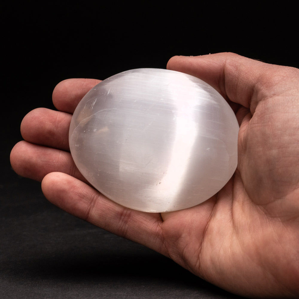 Genuine Cats Eye Selenite Palm Stone from Morocco (162 grams)