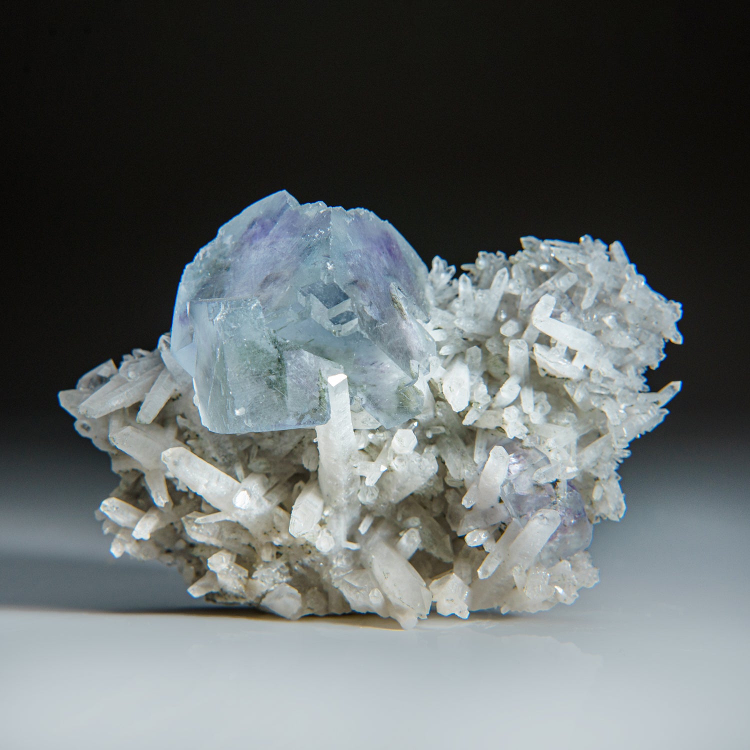 Purple and Blue Fluorite on Quartz from De'an Mine, Wushan, Jiangxi Province, China