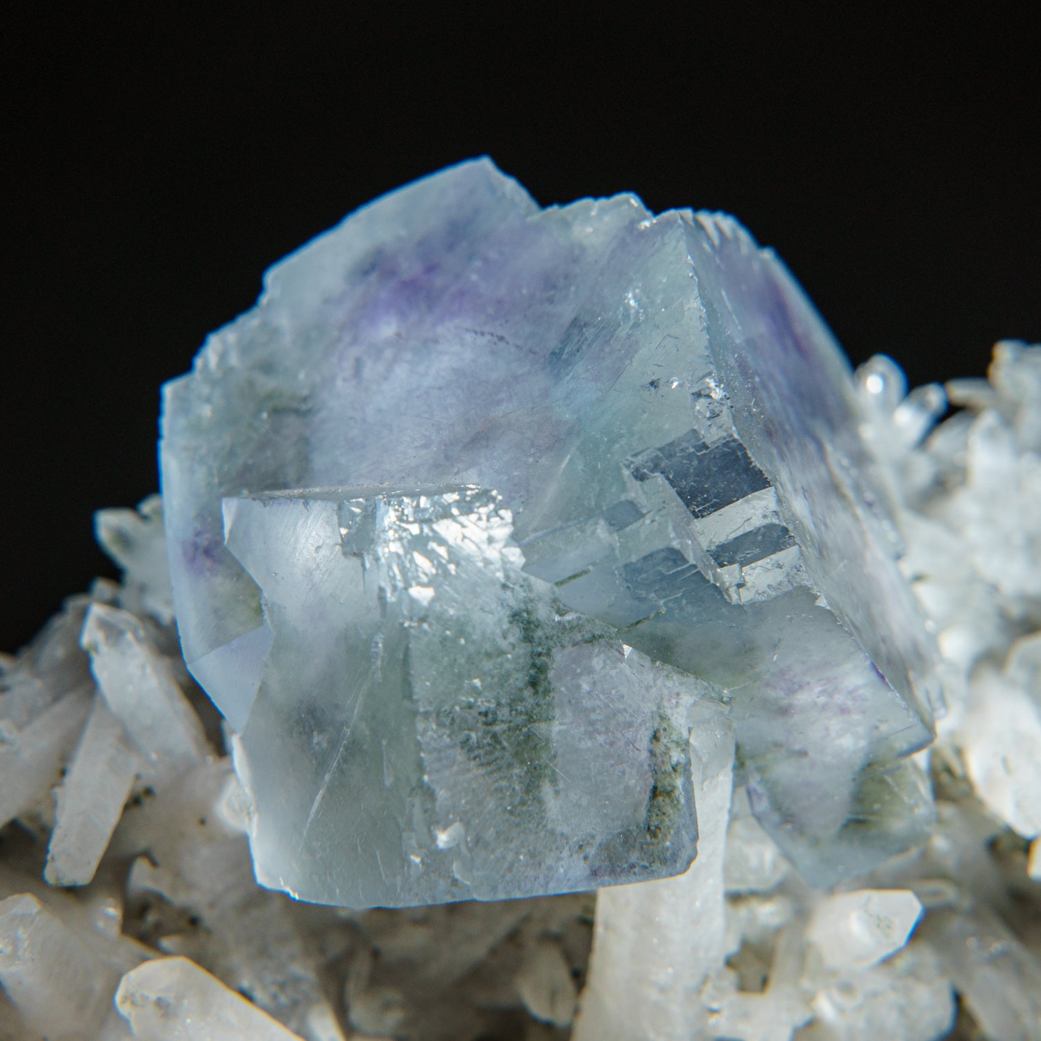 Purple and Blue Fluorite on Quartz from De'an Mine, Wushan, Jiangxi Province, China