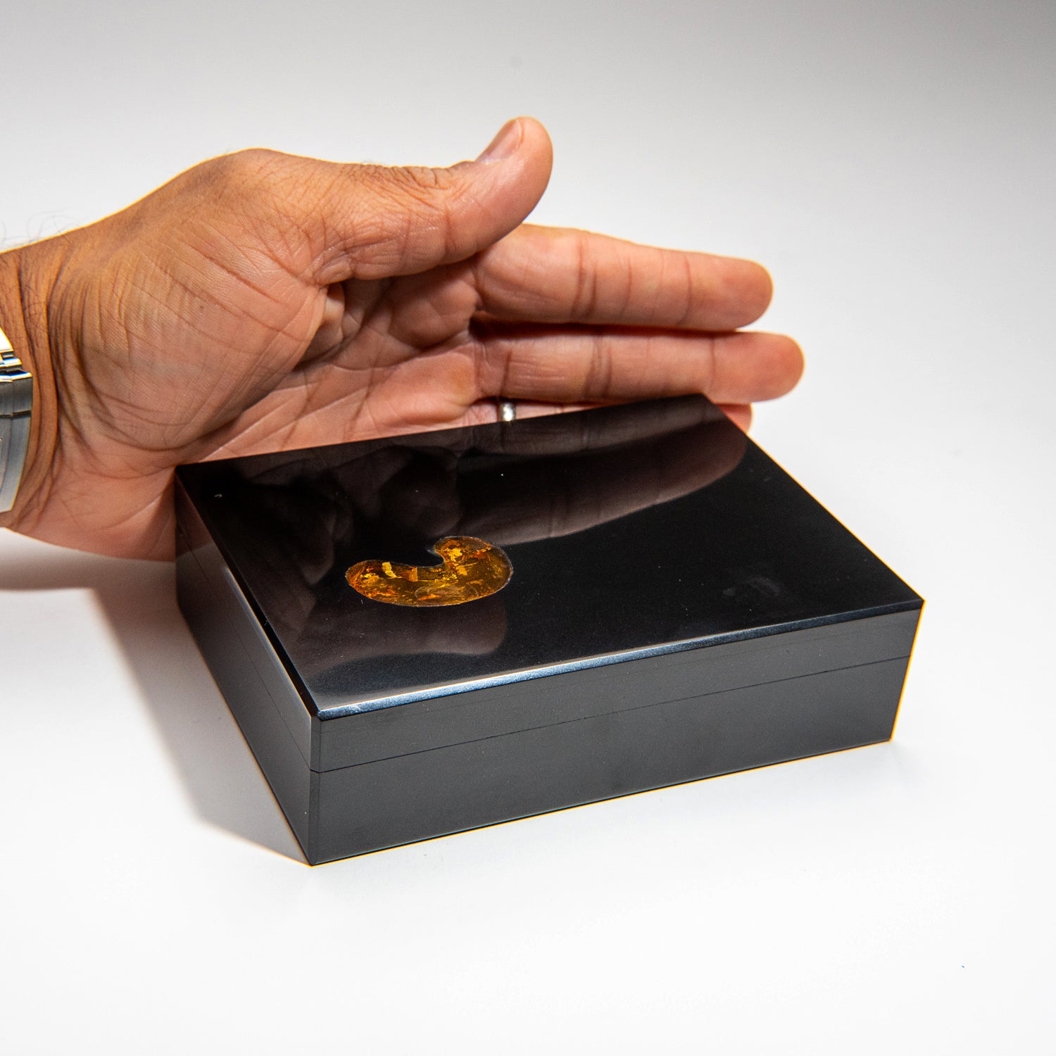 Genuine Black Onyx with Amber Jewelry box (1.5 lbs)