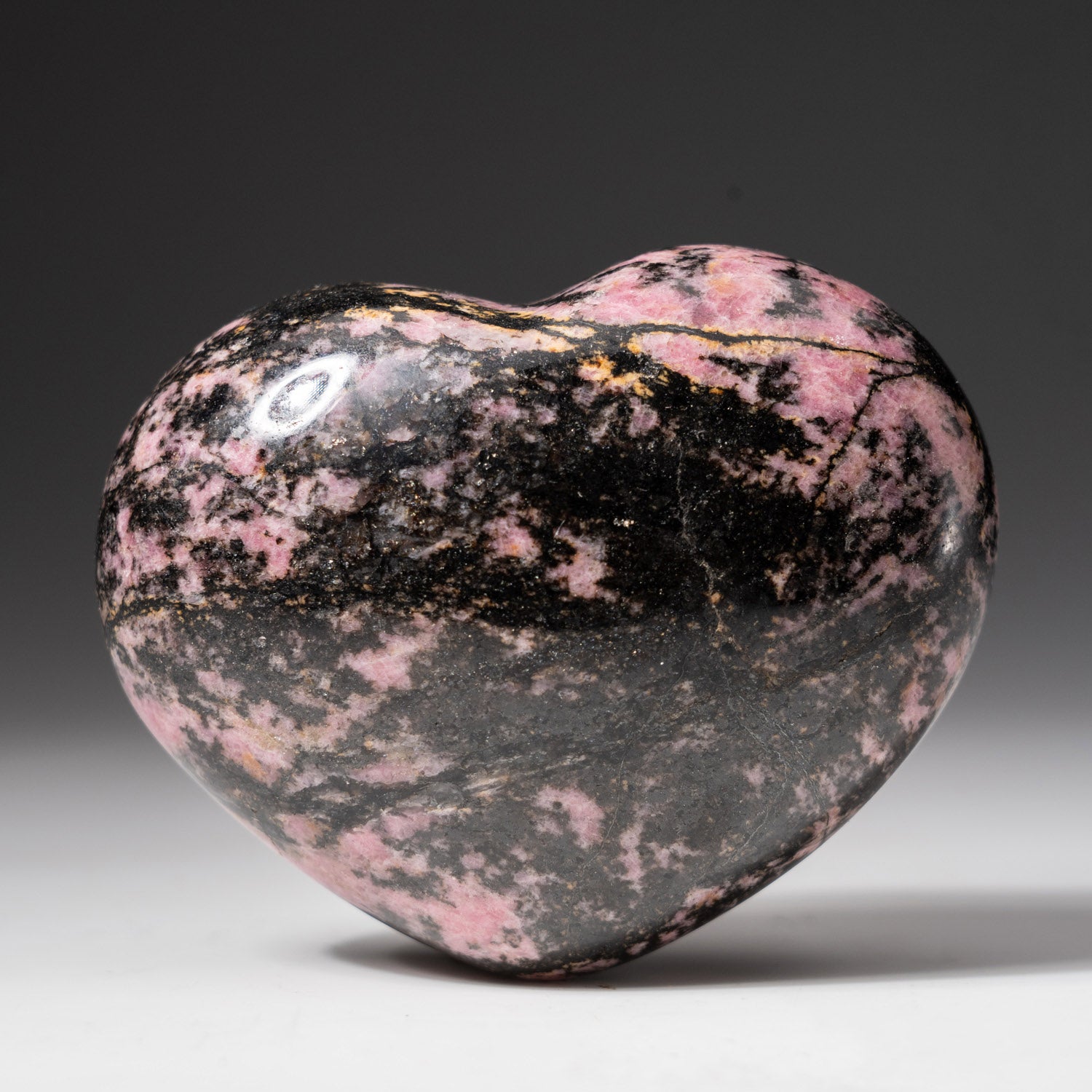 Polished Imperial Rhodonite Heart from Madagascar (400 grams)