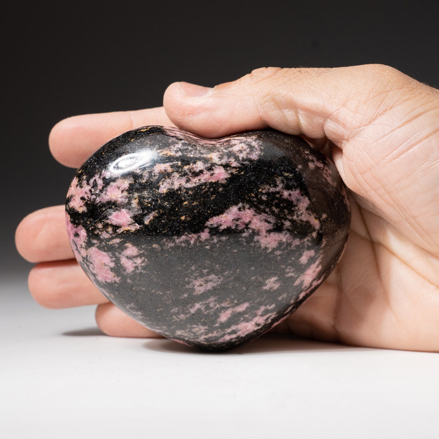 Polished Imperial Rhodonite Heart from Madagascar (400 grams)