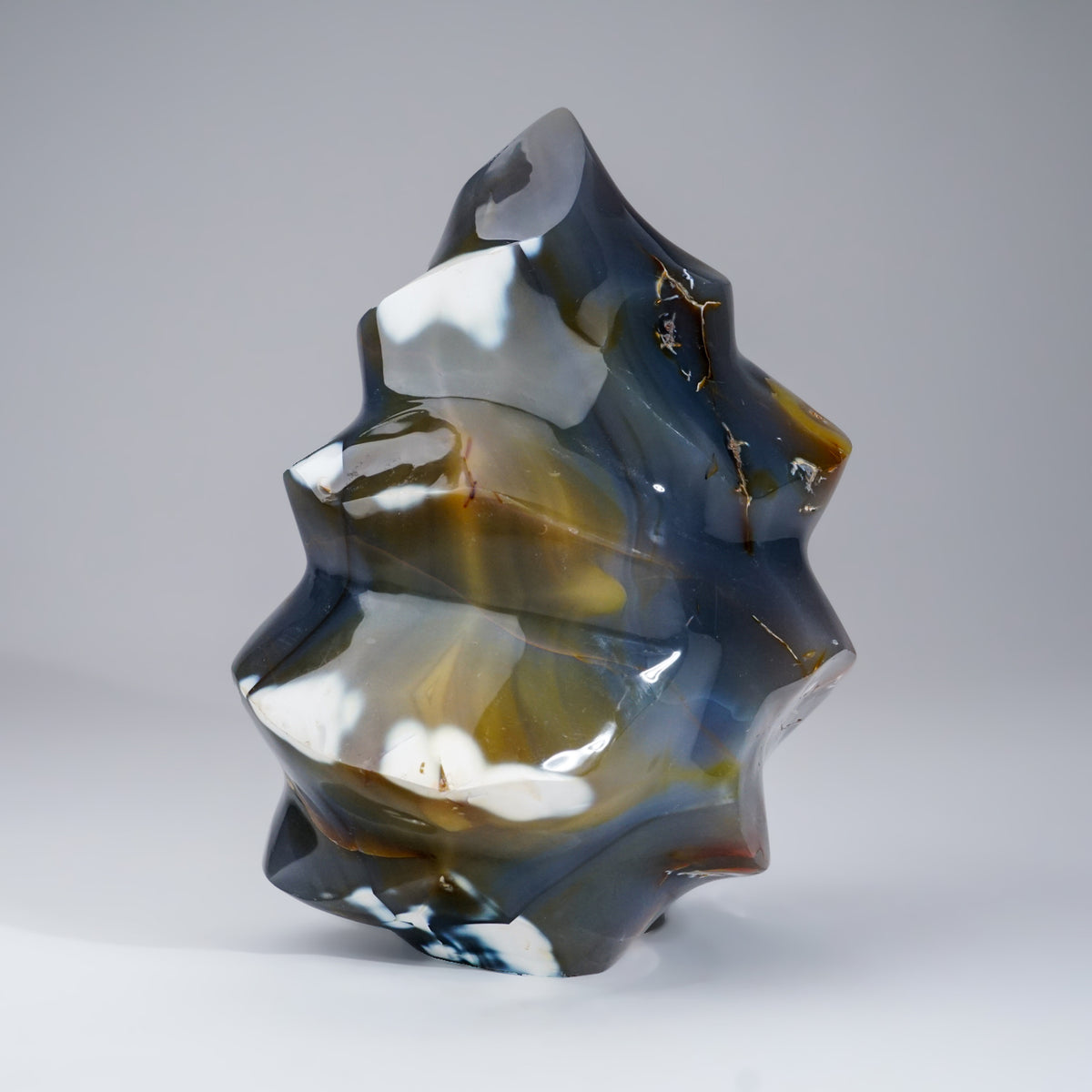 只*斗様 10AW stone  camofluged ice ja Genuine Polished Blue Chalcedony Orca Stone Flame Freeform (15.6