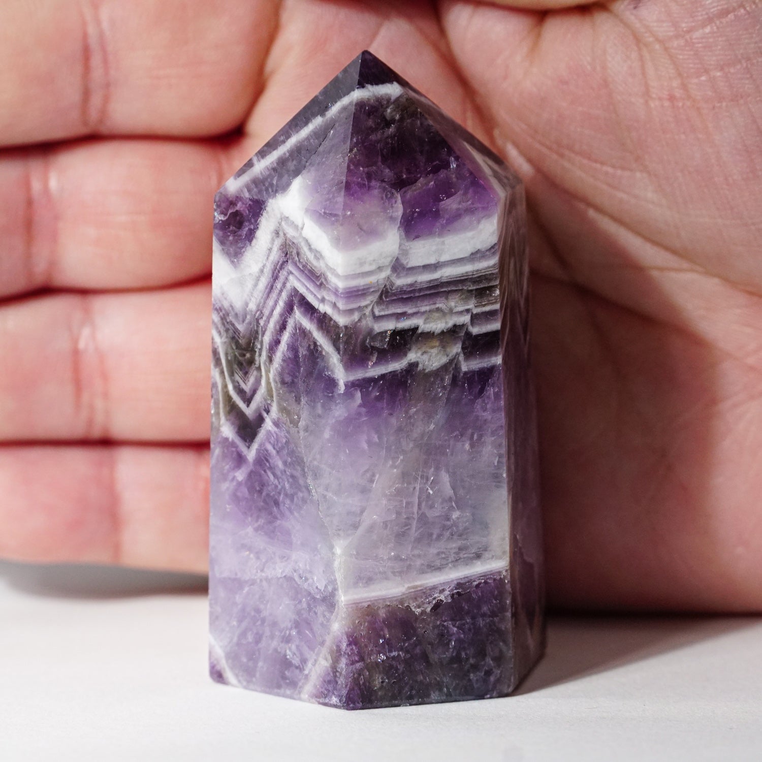 Polished Chevron Amethyst Point from Brazil (121 grams)