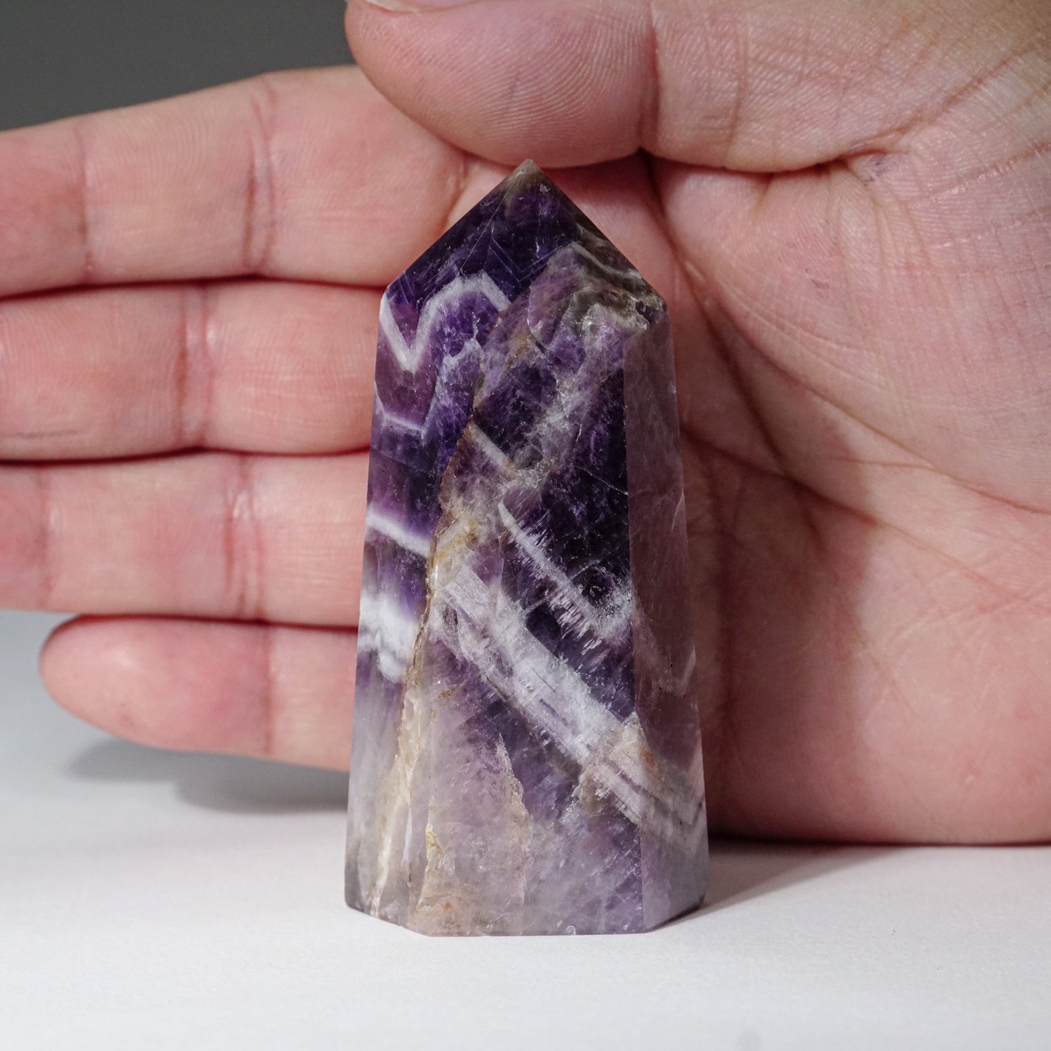 Polished Chevron Amethyst Point from Brazil (96.2 grams)