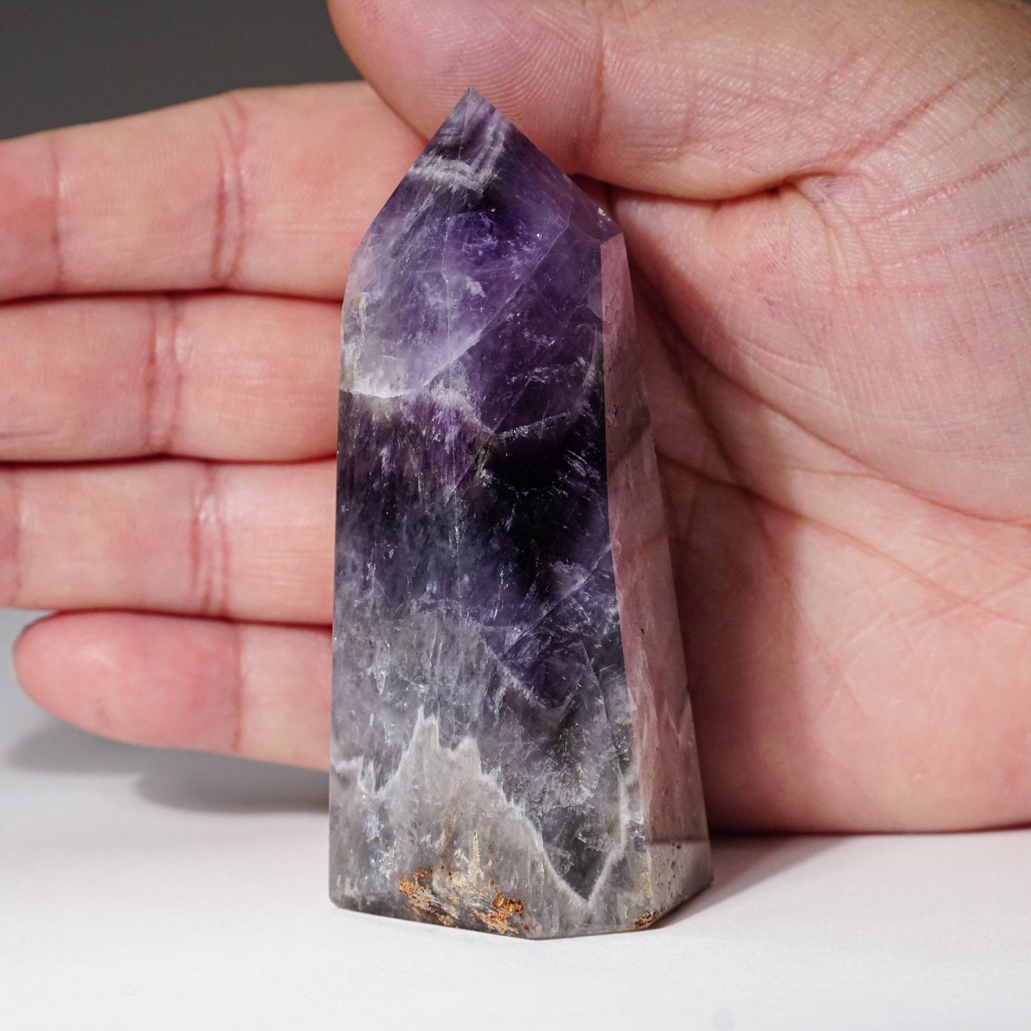 Polished Chevron Amethyst Point from Brazil (135.8 grams)