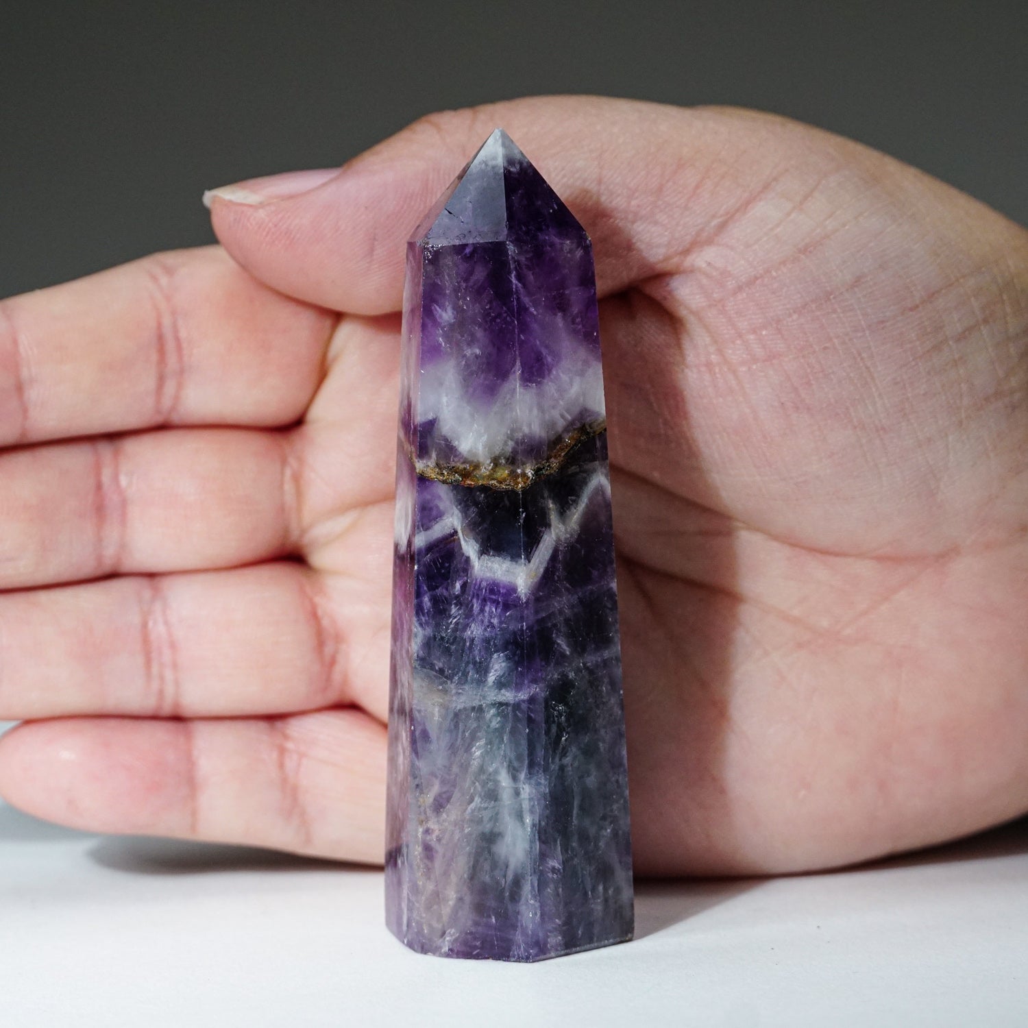 Polished Chevron Amethyst Point from Brazil (92.5 grams)