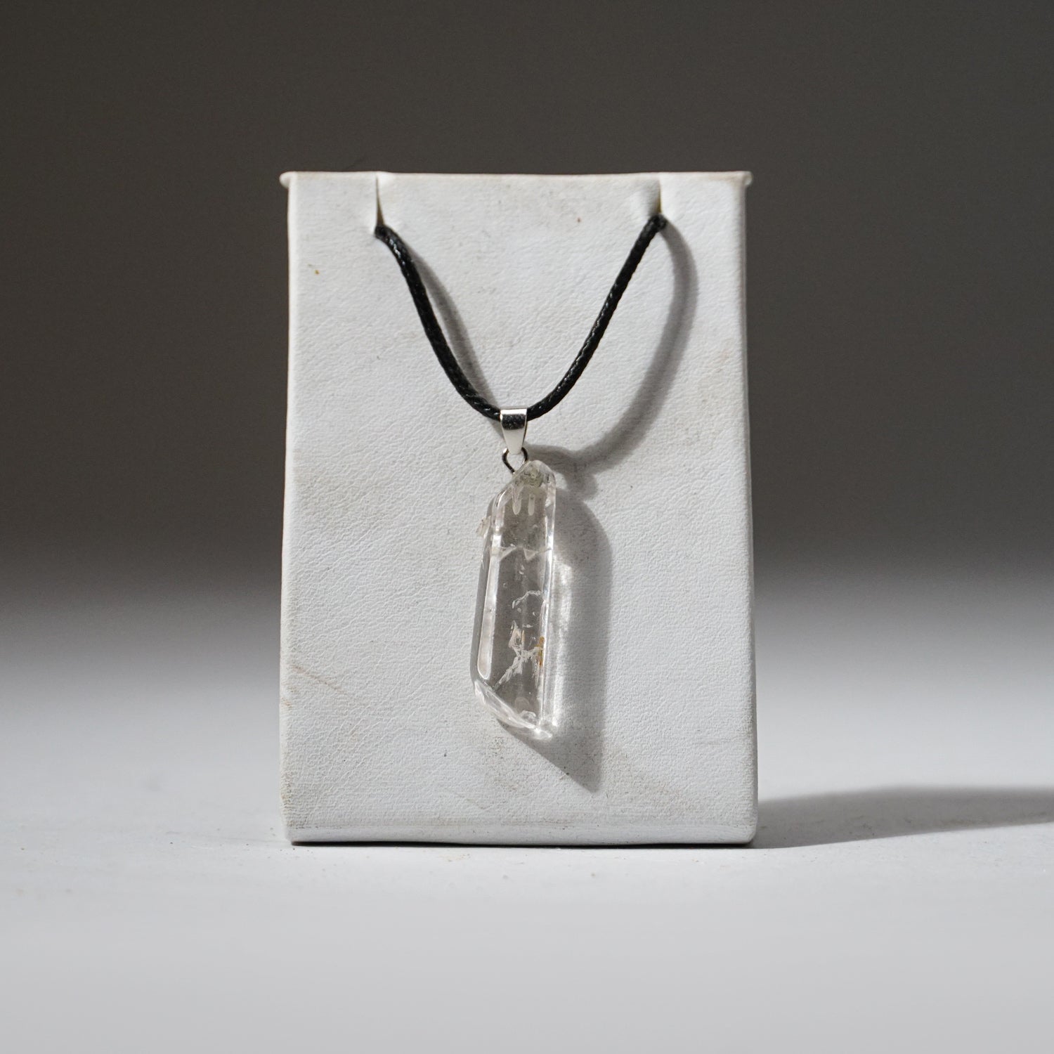 Genuine Polished Clear Quartz Crystal Pendant with Cord Necklace