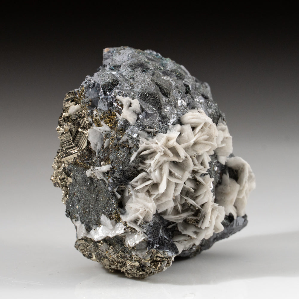 Barite on Galena with Pyrite from Huanzala Mine, Huallanca District, Huanuco Department, Peru
