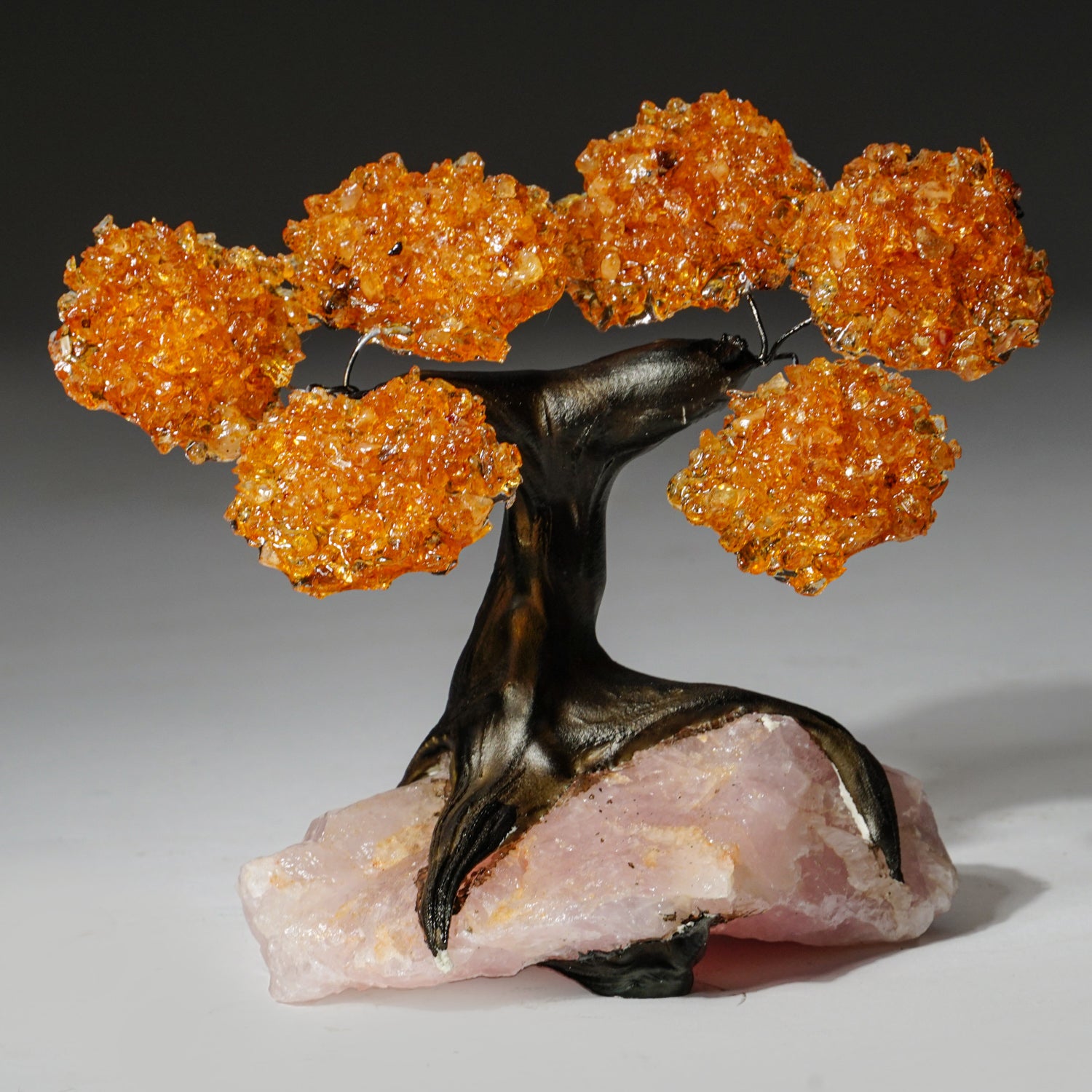Small - Citrine Clustered Gemstone Tree on Rose Quartz Matrix (The Tree of Prosperity)