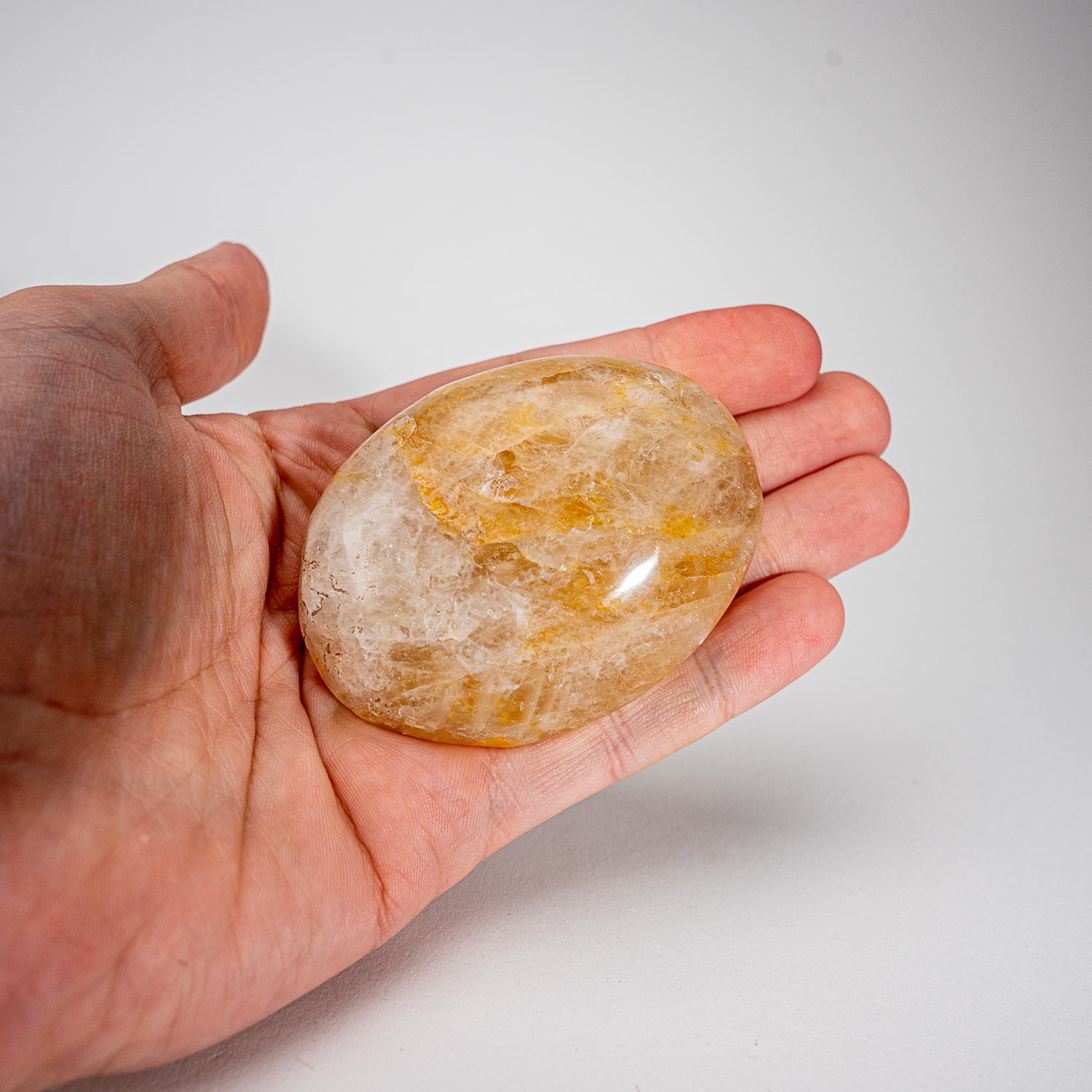 Genuine Polished Lemon Quartz (Medium) Palm Stone