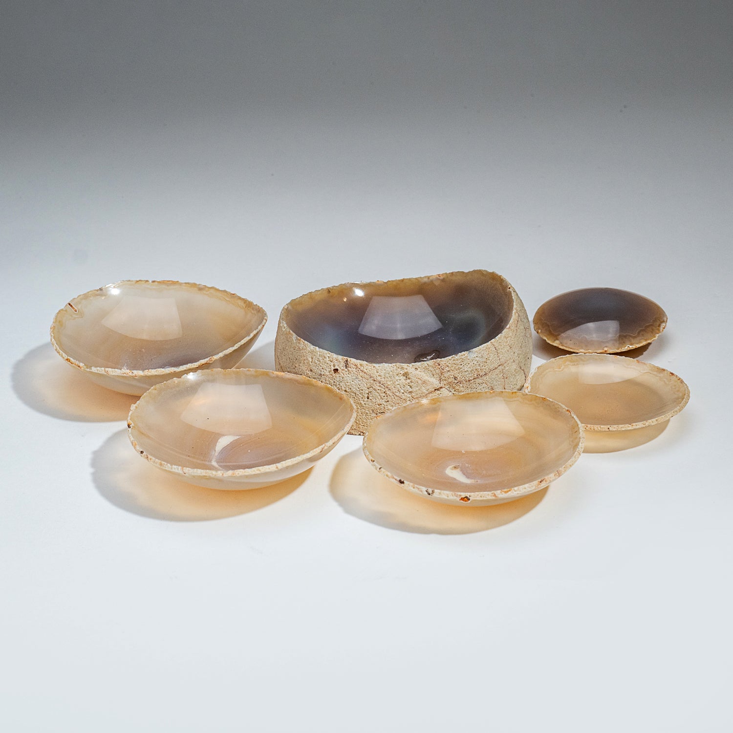 Genuine Set of Five Banded Agate Nesting Dishes (2.1 lbs)