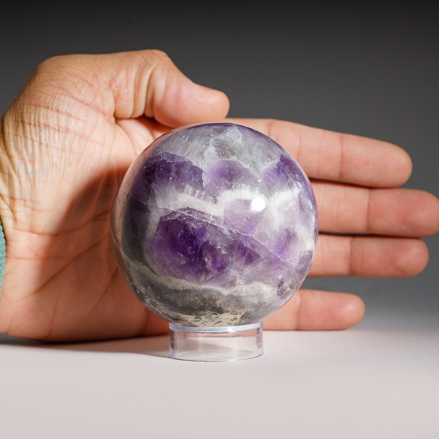 Polished Chevron Amethyst Sphere from Brazil (3", 483.2 gramss)