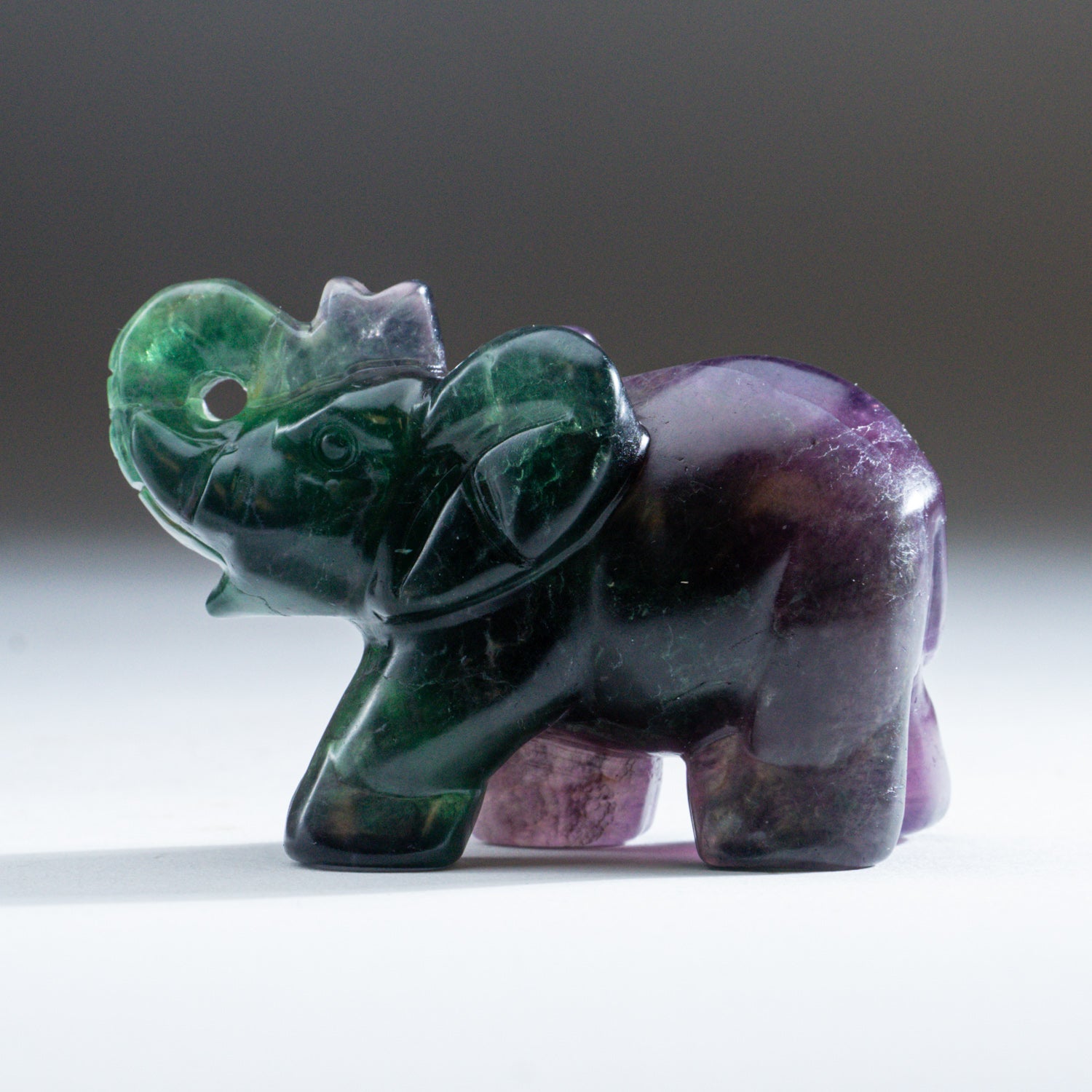 Genuine Purple Rainbow Fluorite Elephant Carving (207.6 grams)