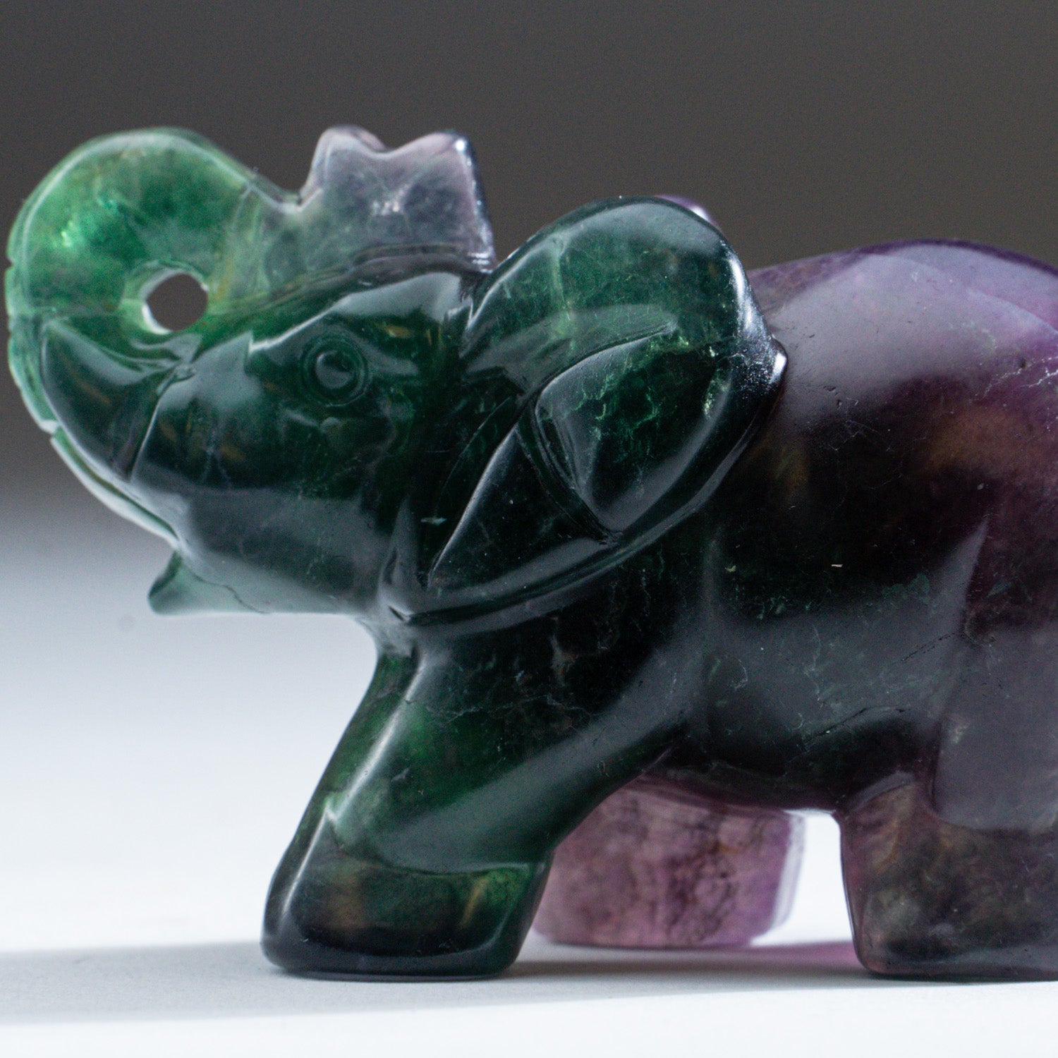 Genuine Purple Rainbow Fluorite Elephant Carving (207.6 grams)