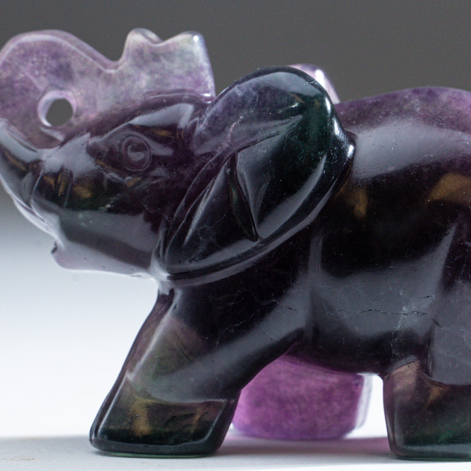 Genuine Purple Rainbow Fluorite Elephant Carving (207.1 grams)