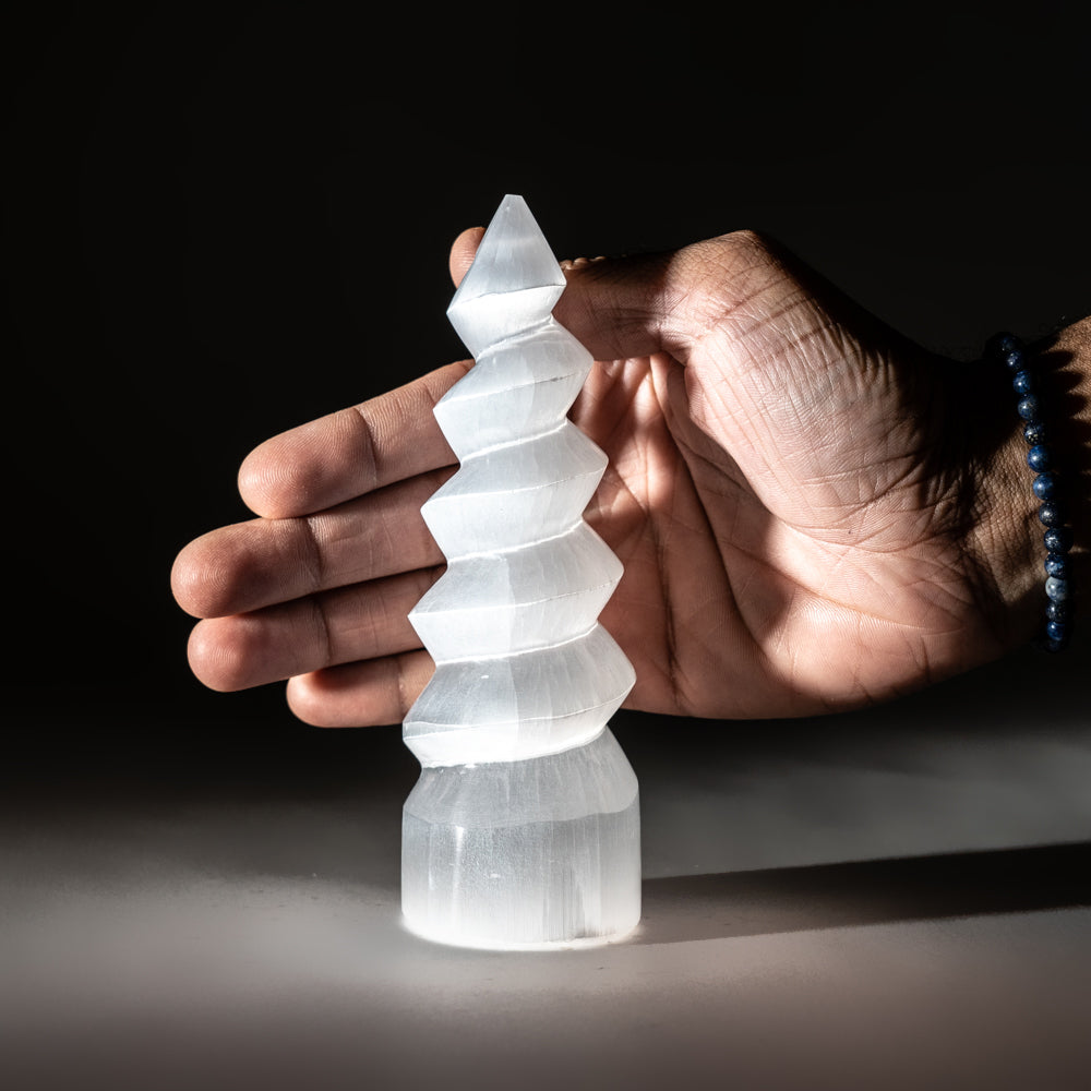 White Selenite Spiral Tower from Morocco (357.7 grams)