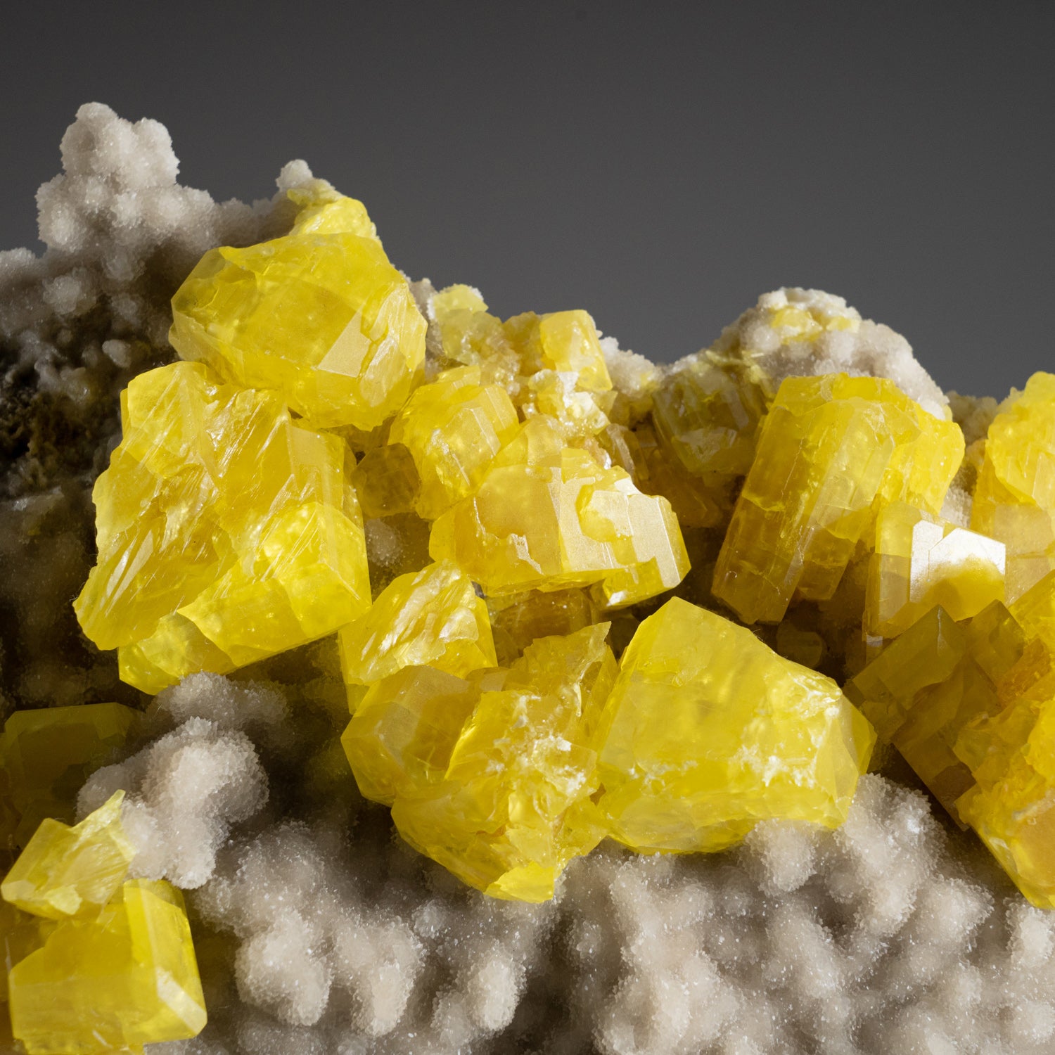 Sulfur on Aragonite from Agrigento Province, Sicily, Italy