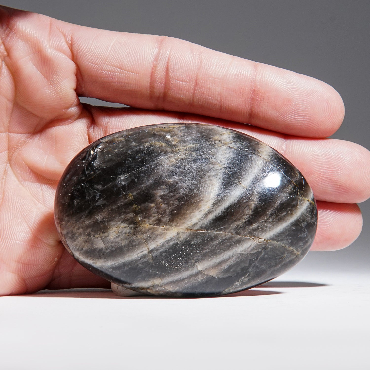 Genuine Polished Black Moonstone Palm Stone