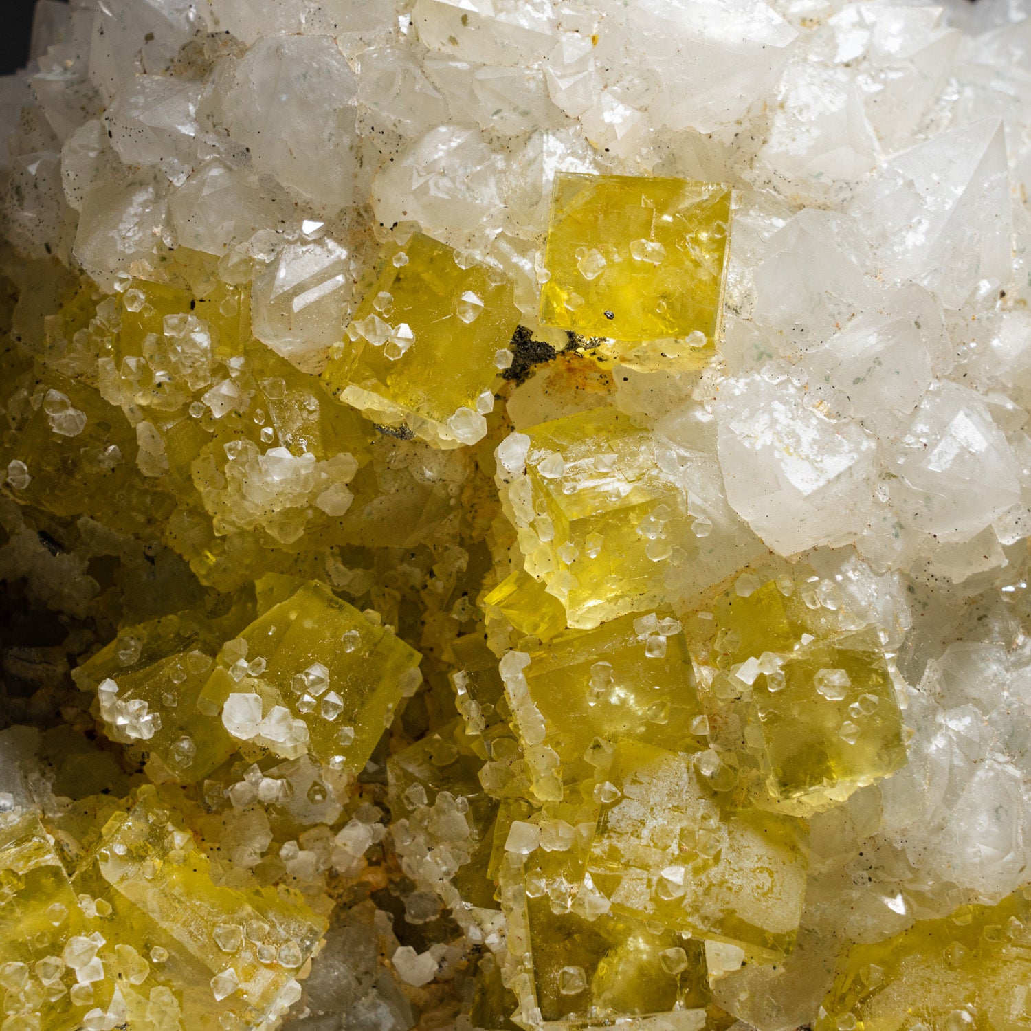 Yellow Fluorite with Quartz from Moscona Mine, Villabona District, Asturias, Spain