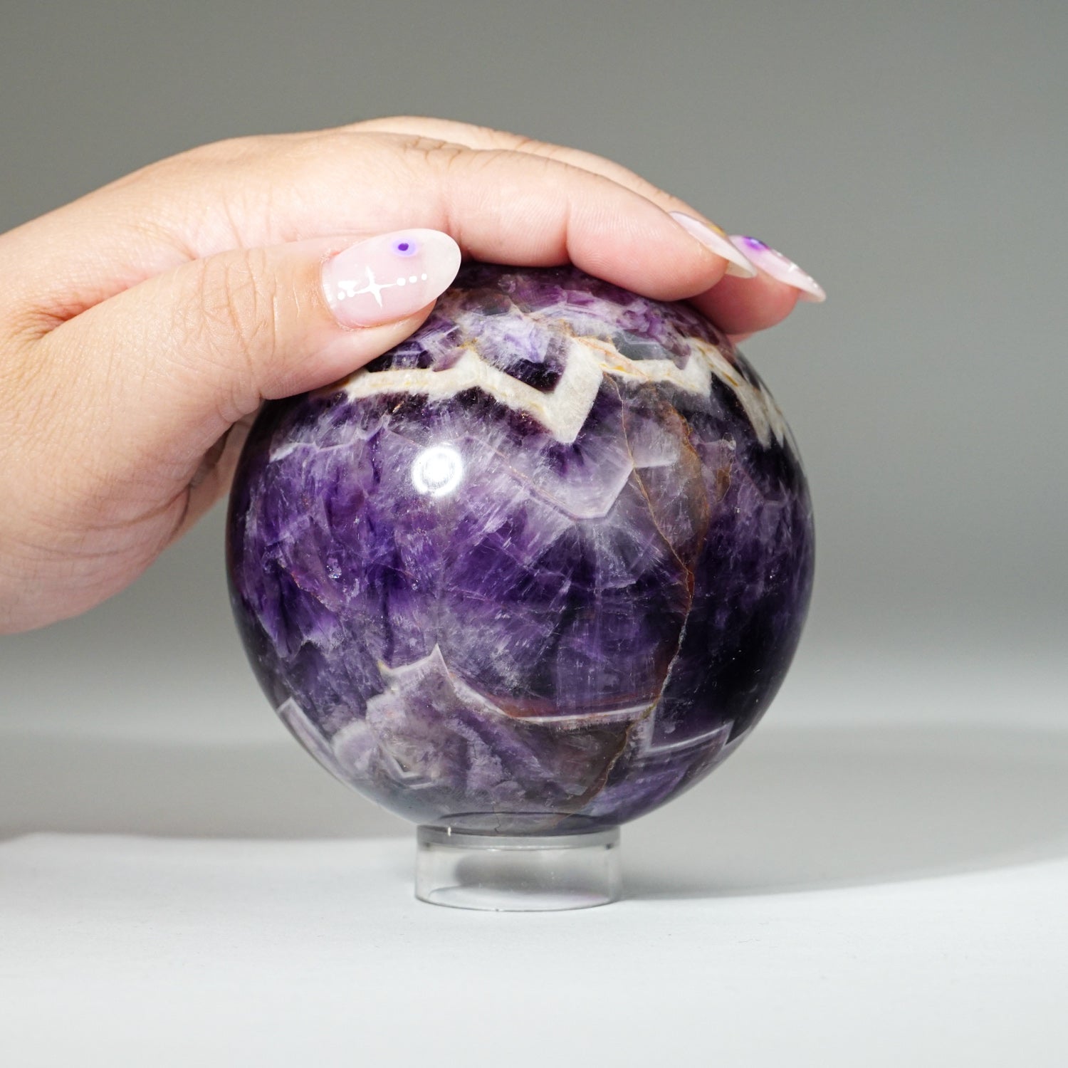 Polished Chevron Amethyst Sphere from Brazil (3.5", 2.2 lbs)