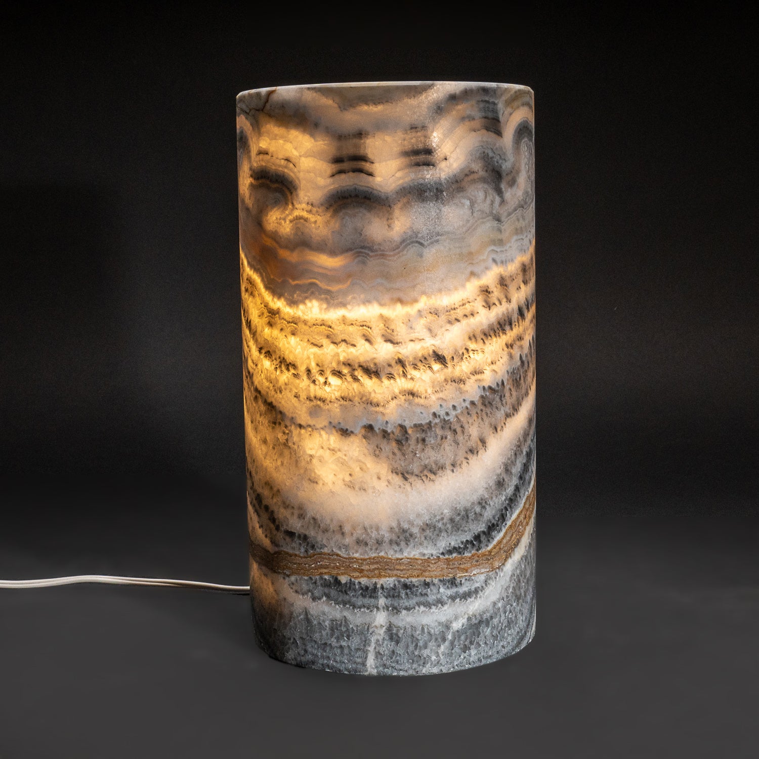 Genuine Round Gray Banded Onyx Lamp (12", 9.5 lbs)