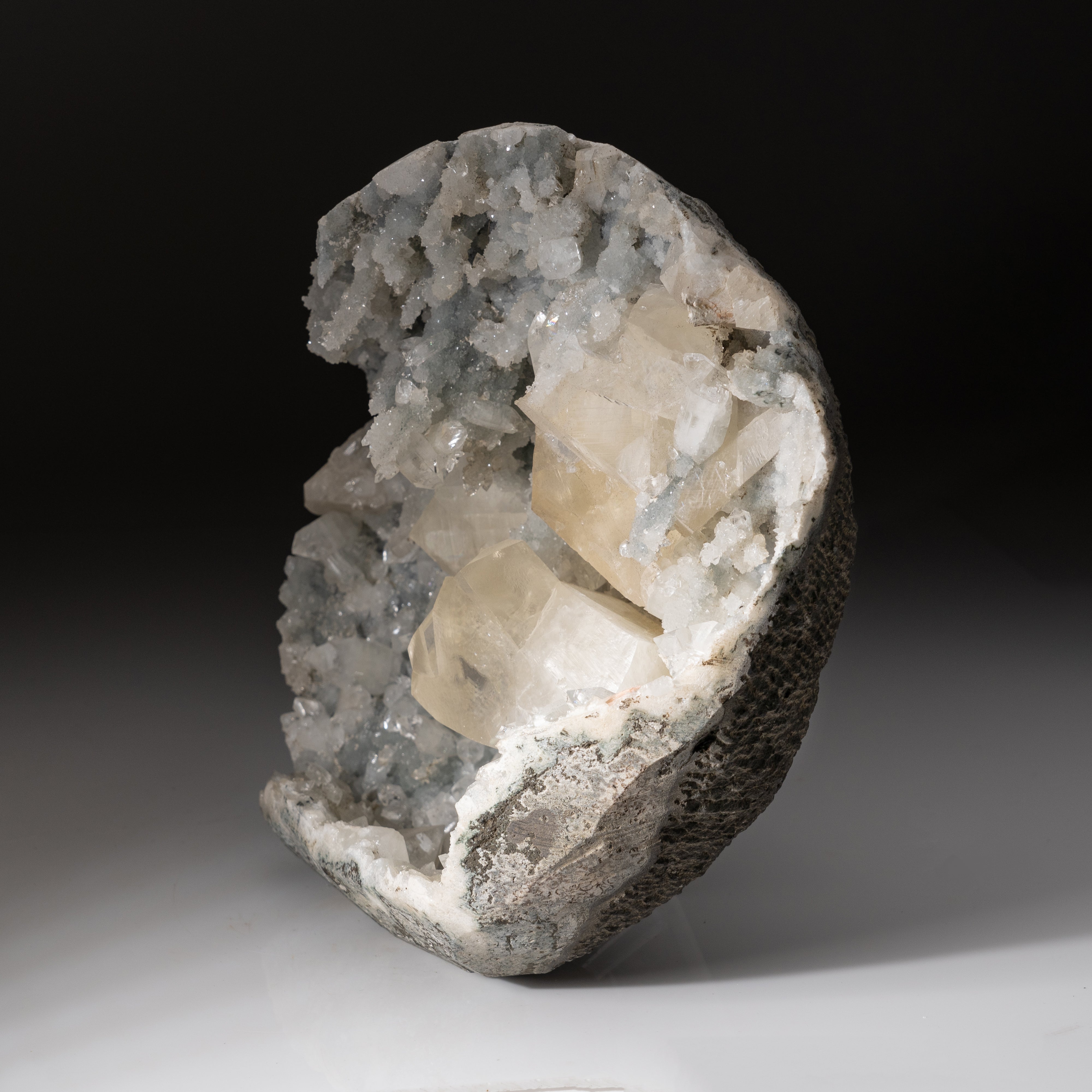 Golden Calcite with Apophyllite Geode From Nasik District, Maharashtra, India