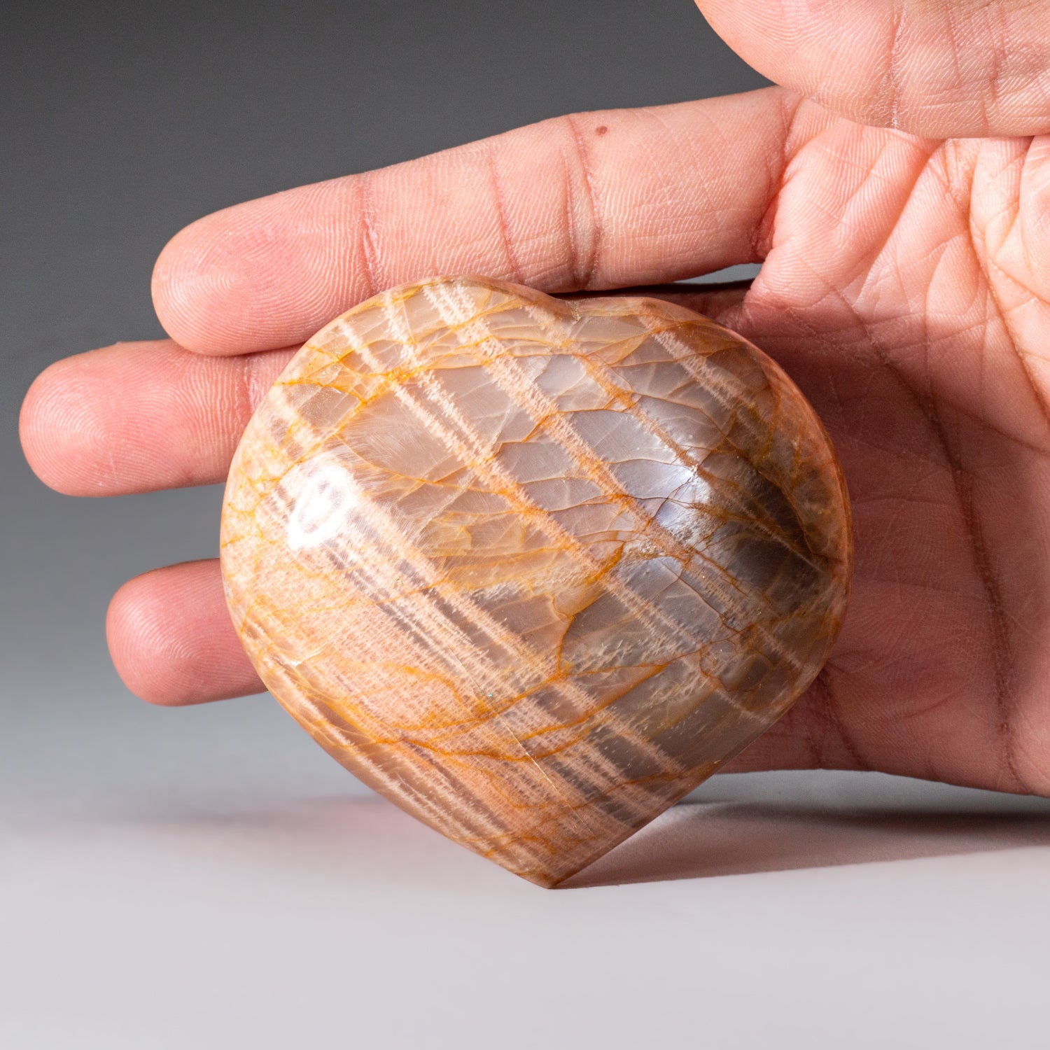 Genuine Polished Peach Moonstone (Medium) Heart from Madagascar