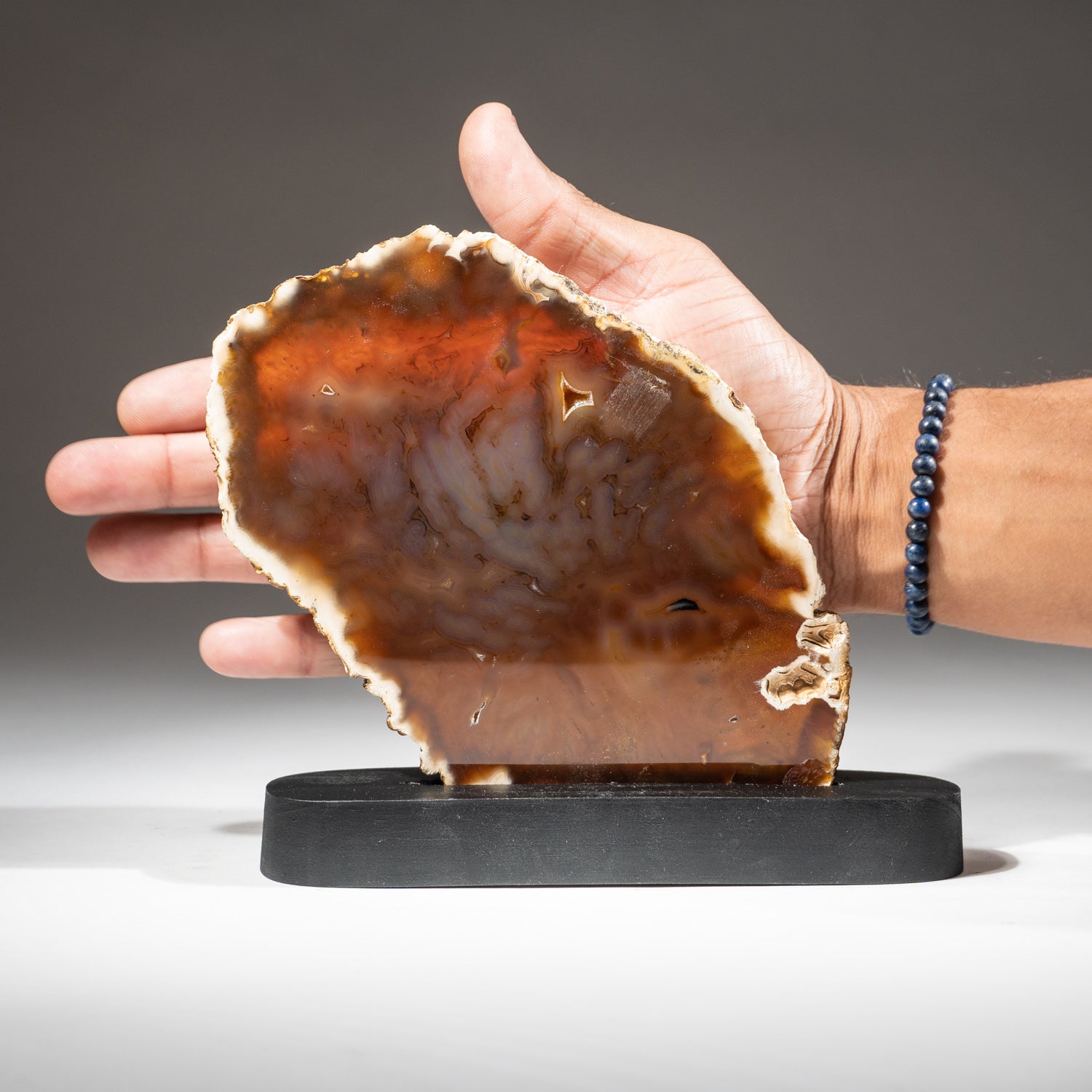 Polished Natural Agate Slice on Wooden Stand (.9 lbs)