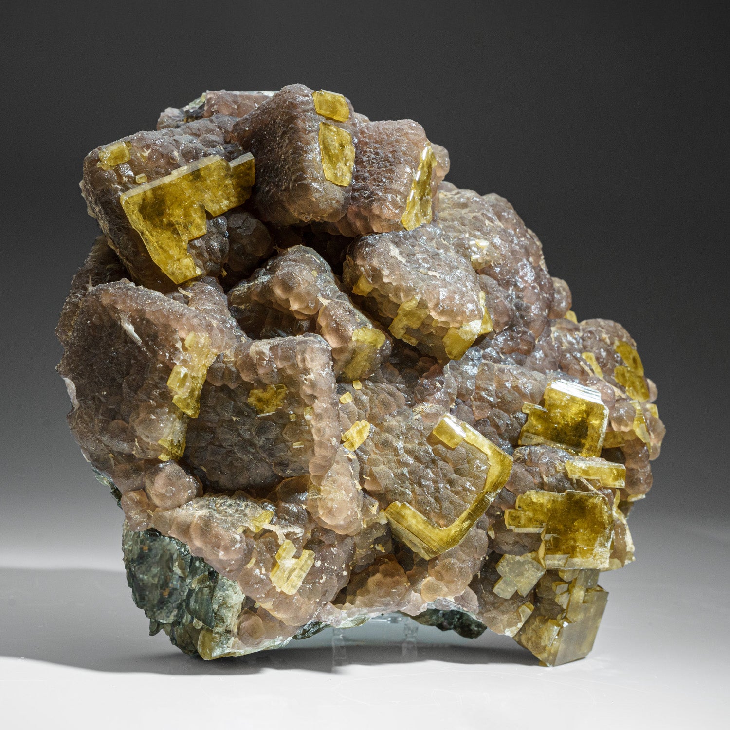 Yellow Fluorite on Calcite from Moscona Mine, Villabona District, Asturias, Spain