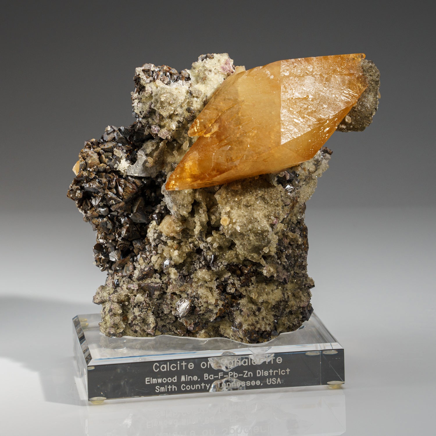 Golden Calcite with Sphalerite Crystal from Elmwood Mine, Tennessee (4 lbs)