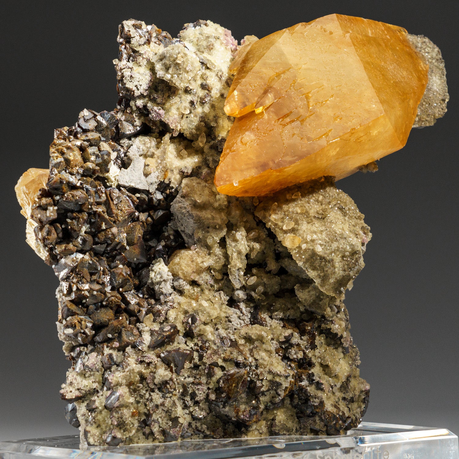 Golden Calcite with Sphalerite Crystal from Elmwood Mine, Tennessee (4 lbs)