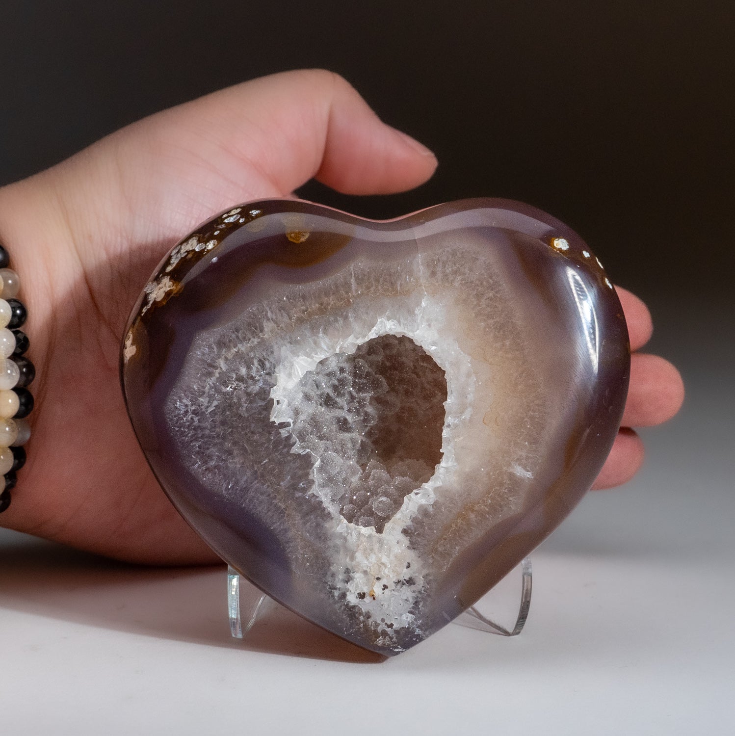 Genuine Banded Agate Geode Heart from Uruguay (436.7 grams)
