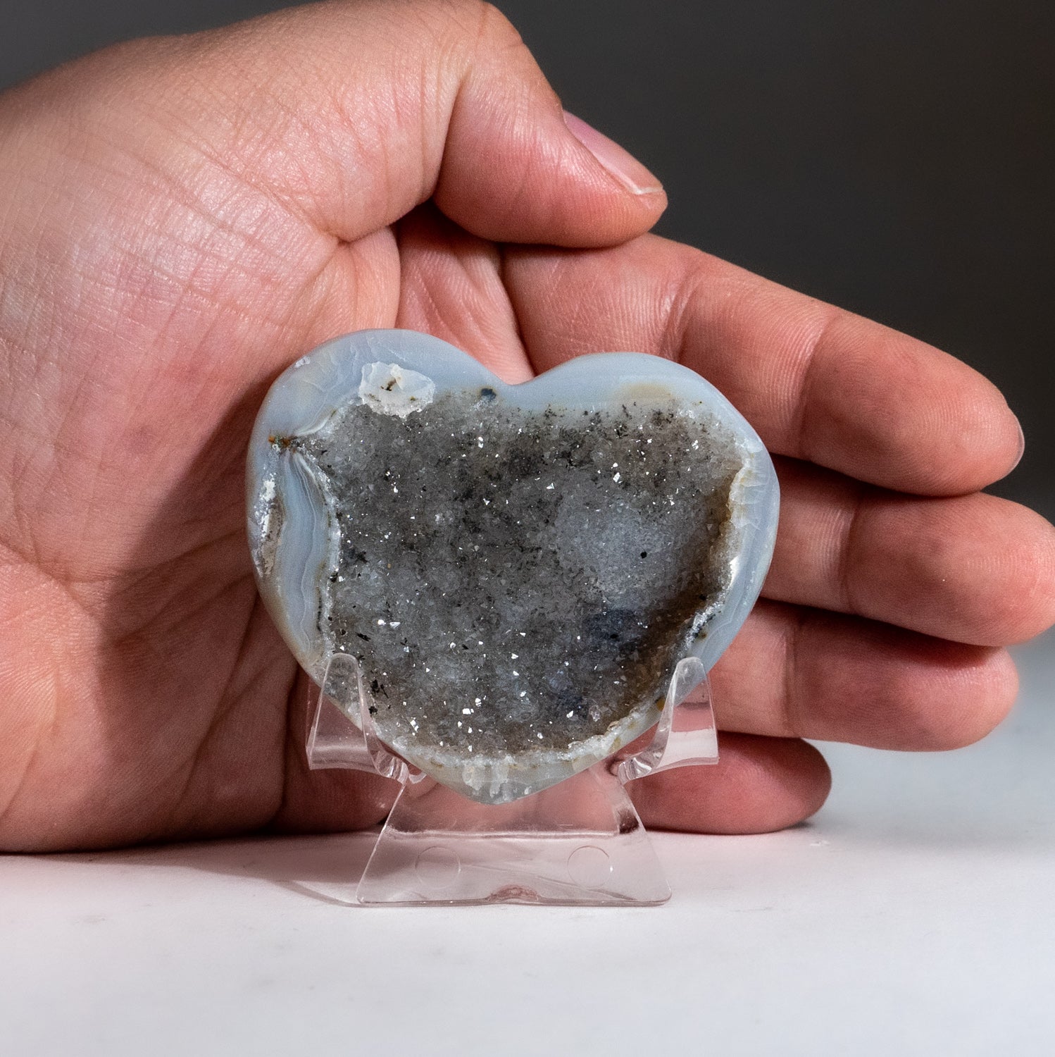 Genuine Banded Agate Druzy Geode Heart from Uruguay (46 grams)