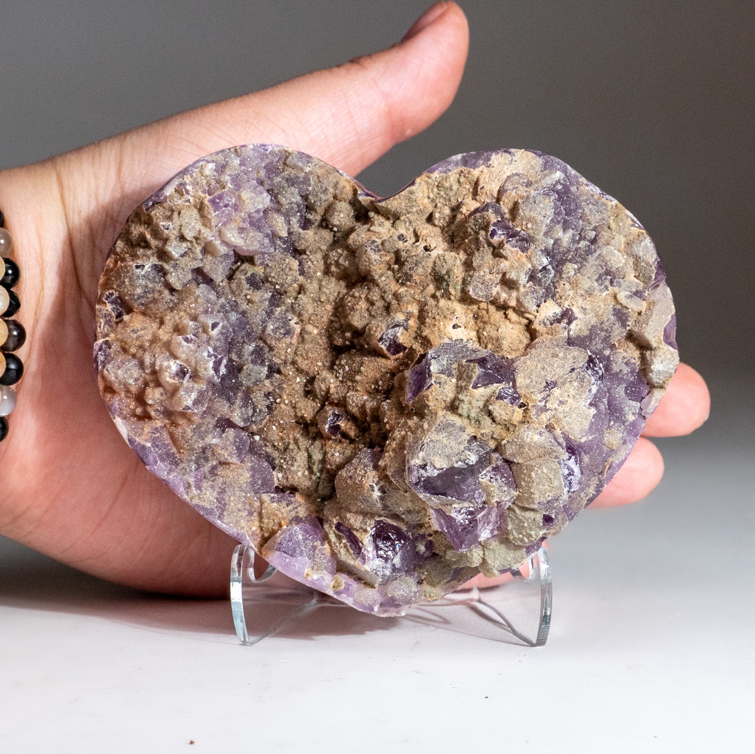 Genuine Banded Agate Druzy Cluster Heart from Uruguay (395.6 grams)